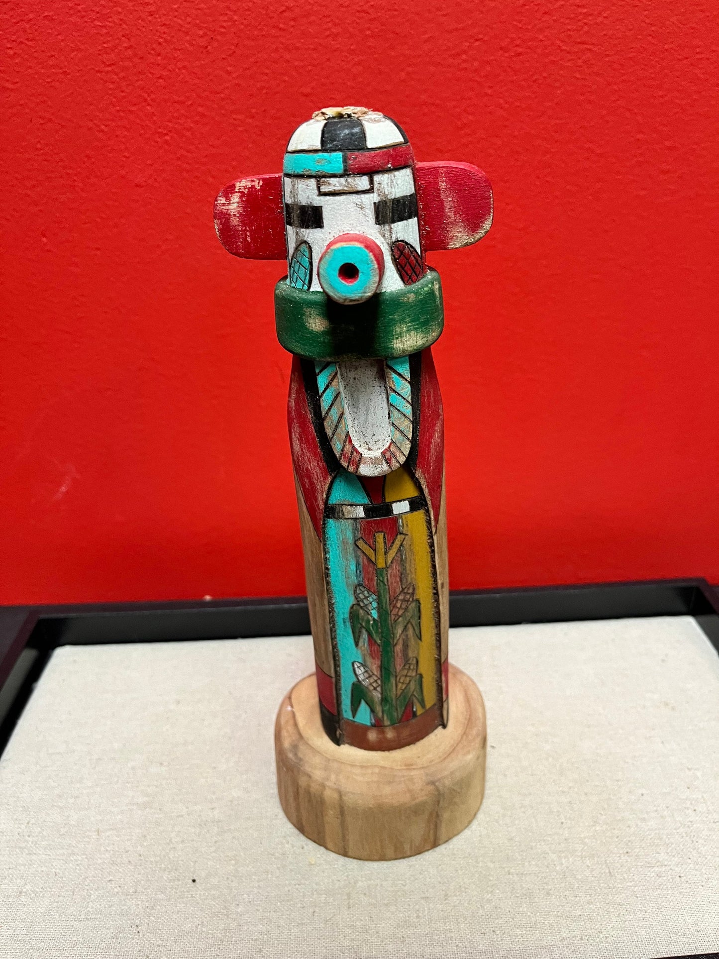 A Lovely 11 inch tall signed Hopi Kachina statue corn dancer