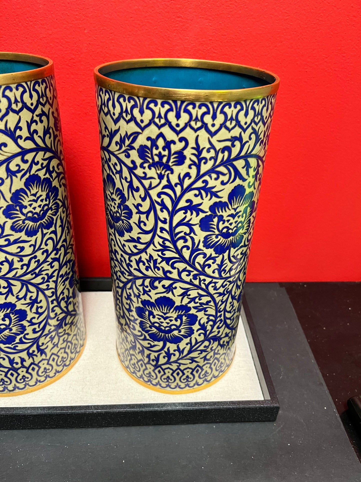 Absolutely stunning mid 20th century perfect condition Chinese cloisonné vase wonderful detail two available original stamp on bottom