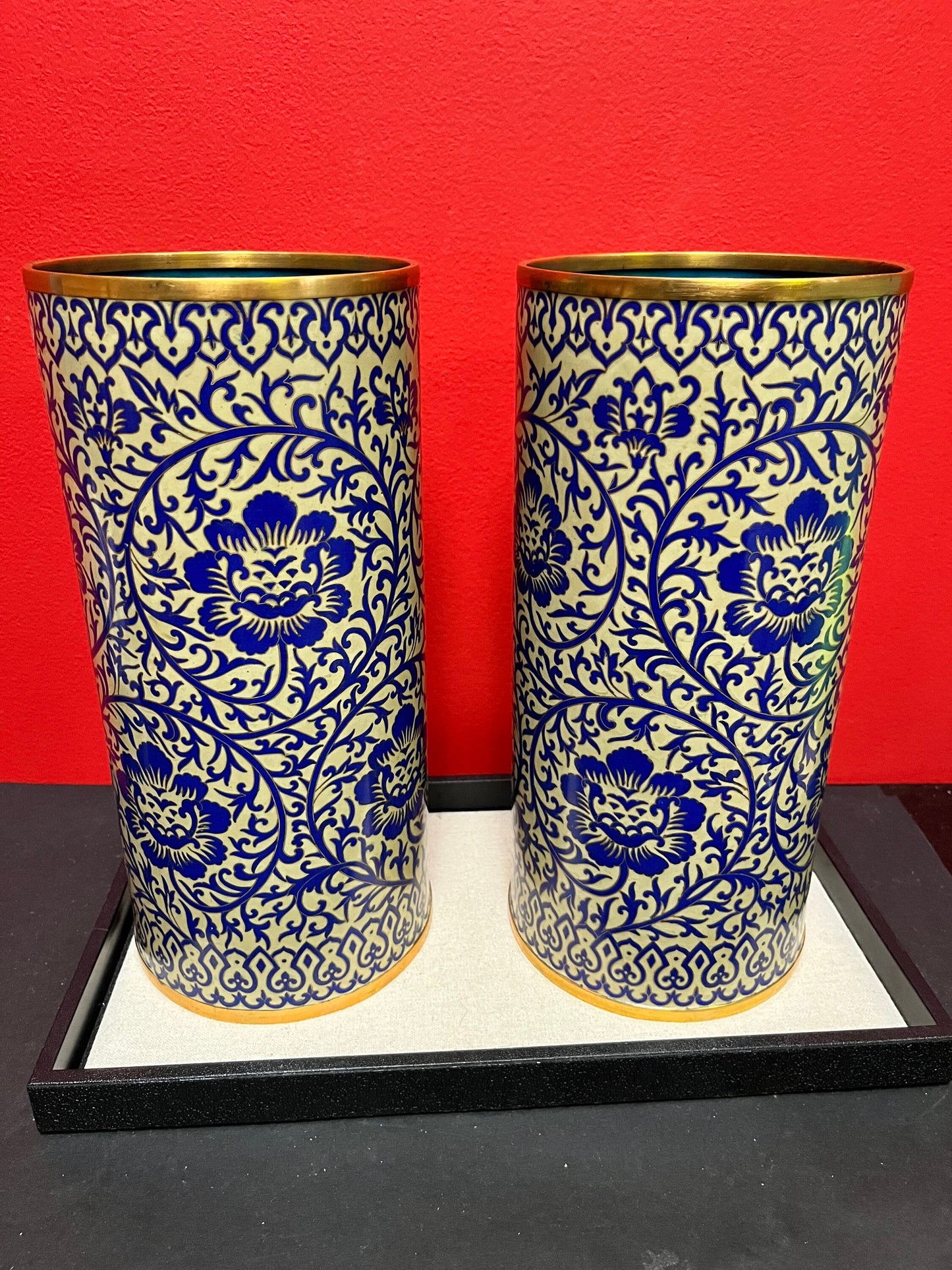 Absolutely stunning mid 20th century perfect condition Chinese cloisonné vase wonderful detail two available original stamp on bottom