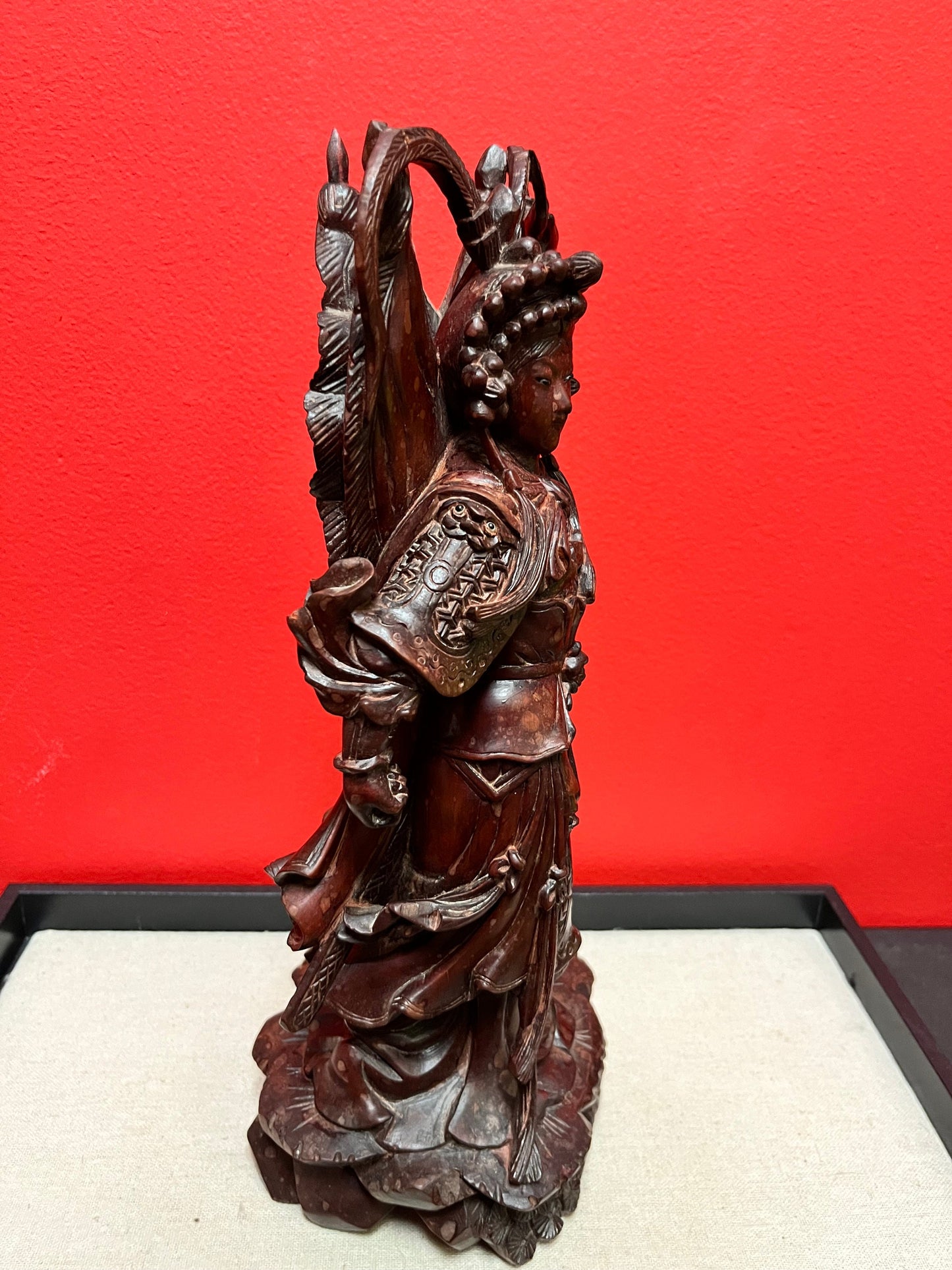 Stunning Chinese antique Rosewood 12 inch high statue pff a deity immaculate condition, and gorgeous detail wow
