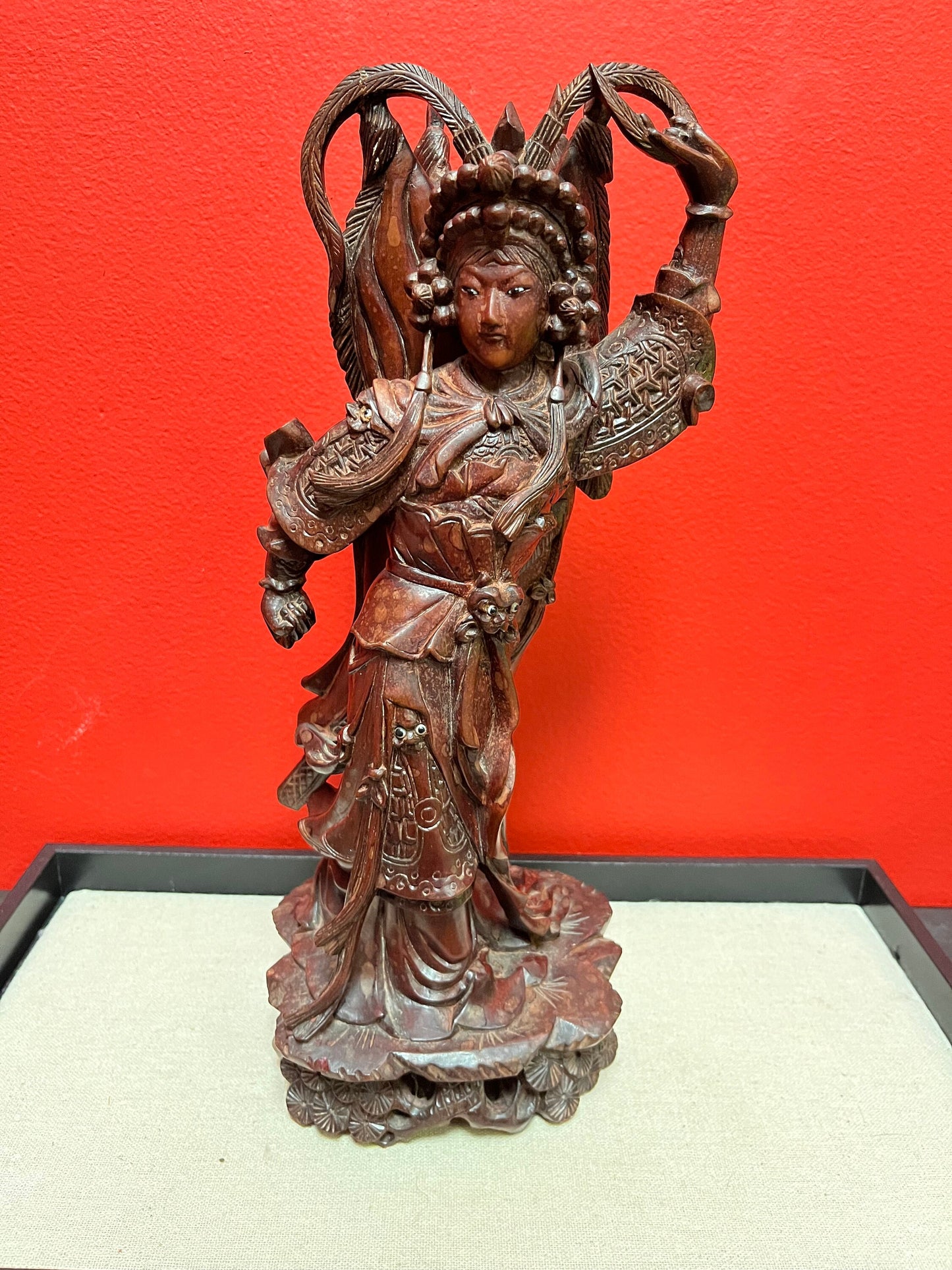 Stunning Chinese antique Rosewood 12 inch high statue pff a deity immaculate condition, and gorgeous detail wow