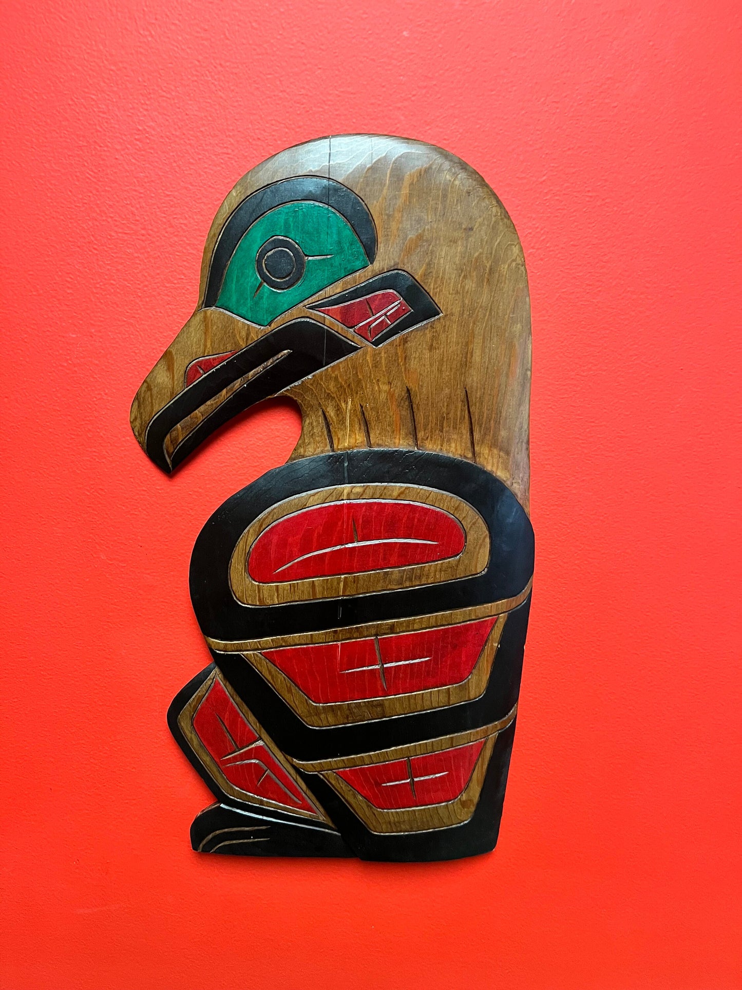 Fabulous 20 x 10“ wide indigenous first nations Pacific Northwest coast Eagle plaque  signed with a small crack on back of head -