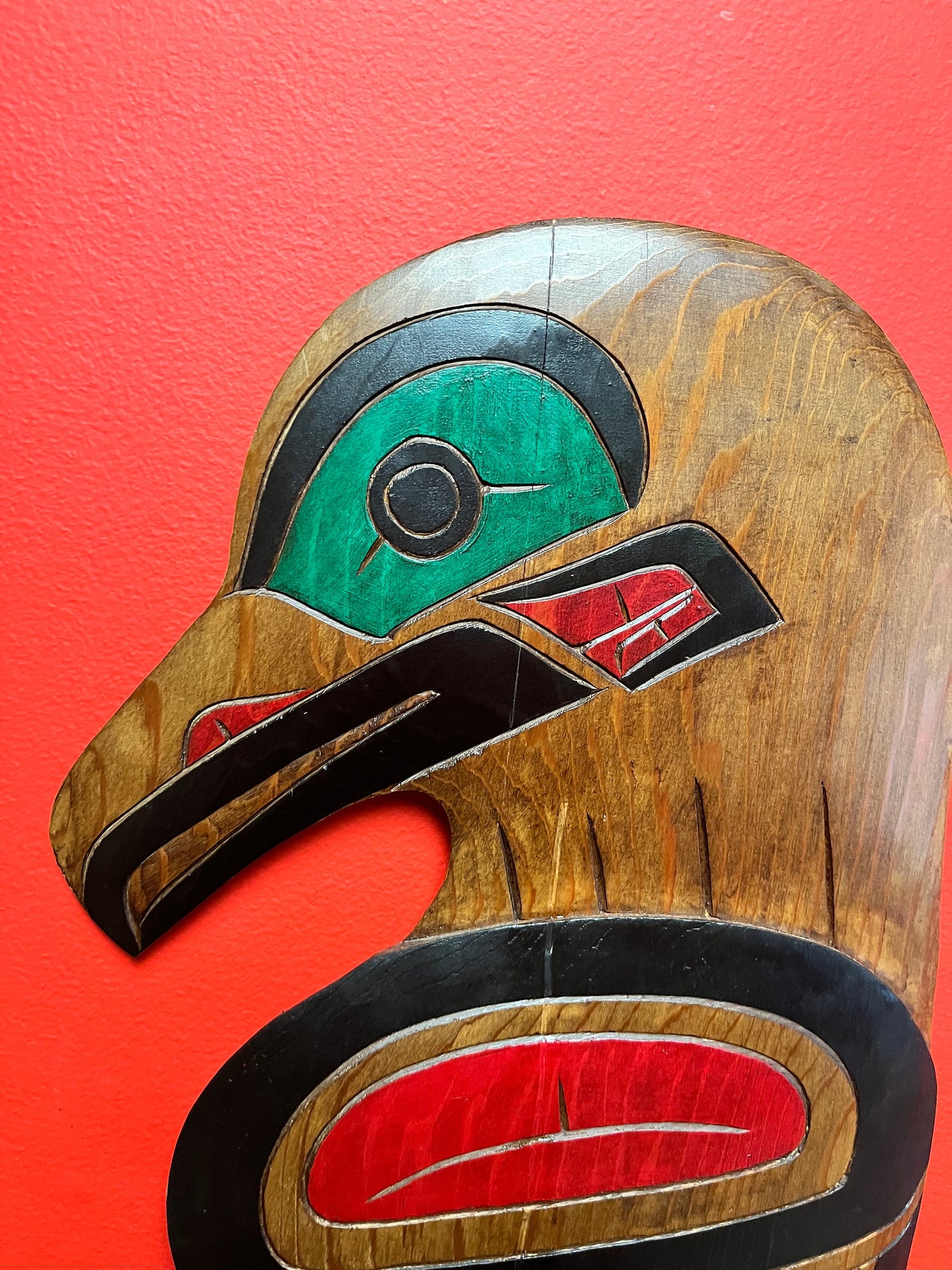 Fabulous 20 x 10“ wide indigenous first nations Pacific Northwest coast Eagle plaque  signed with a small crack on back of head -