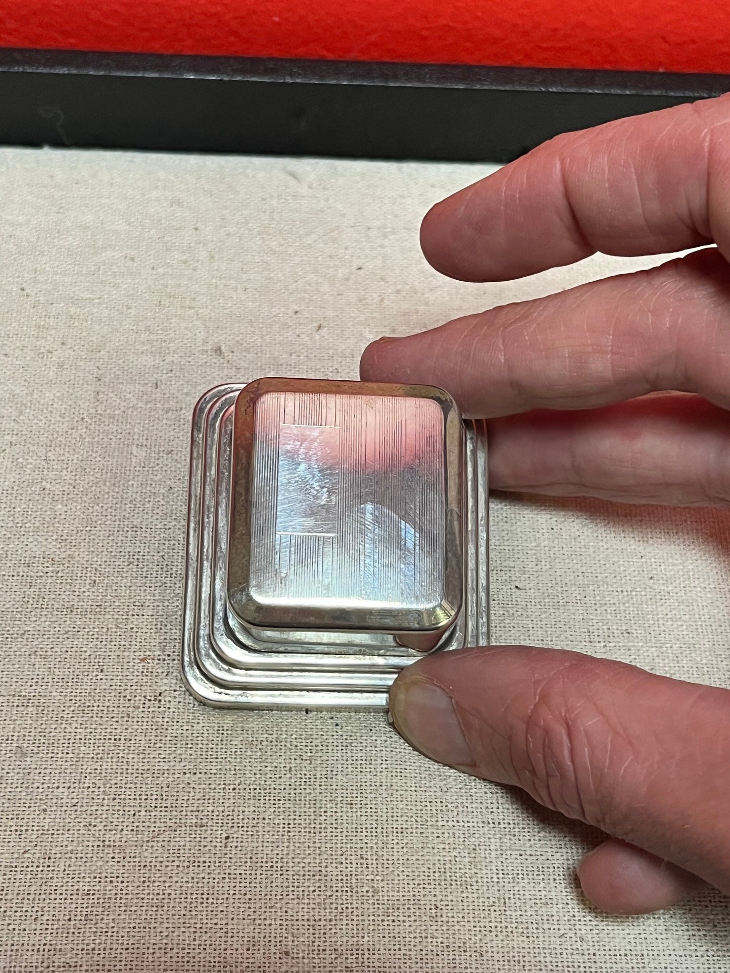 Antique 2 inch long art deco Stephen Harvey Canadian sterling jewlery box - Perfect condition and perfect for the I do