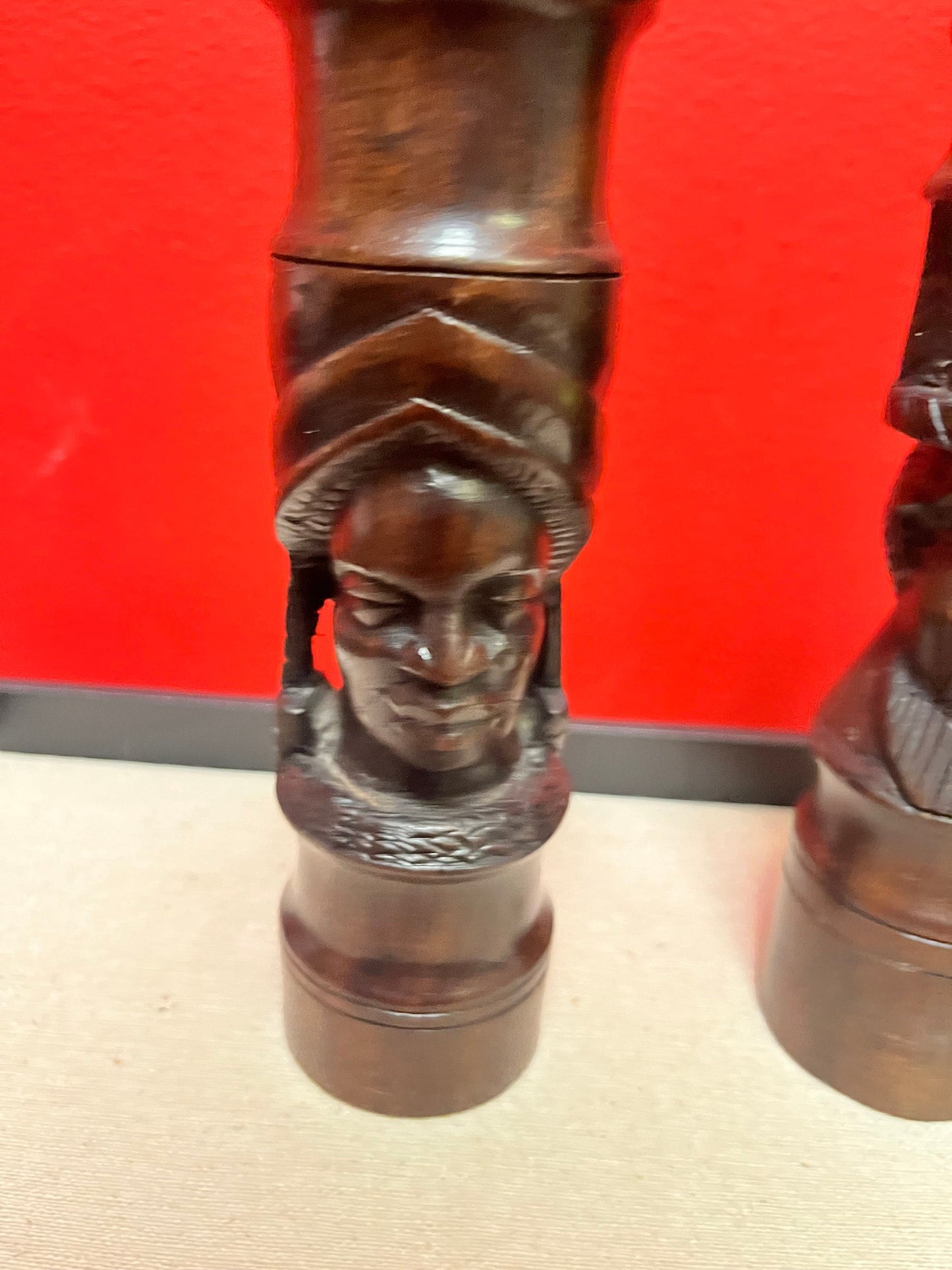 Beautiful 8 inch tall extremely well carved African Ebony wood salt and pepper beautiful design
