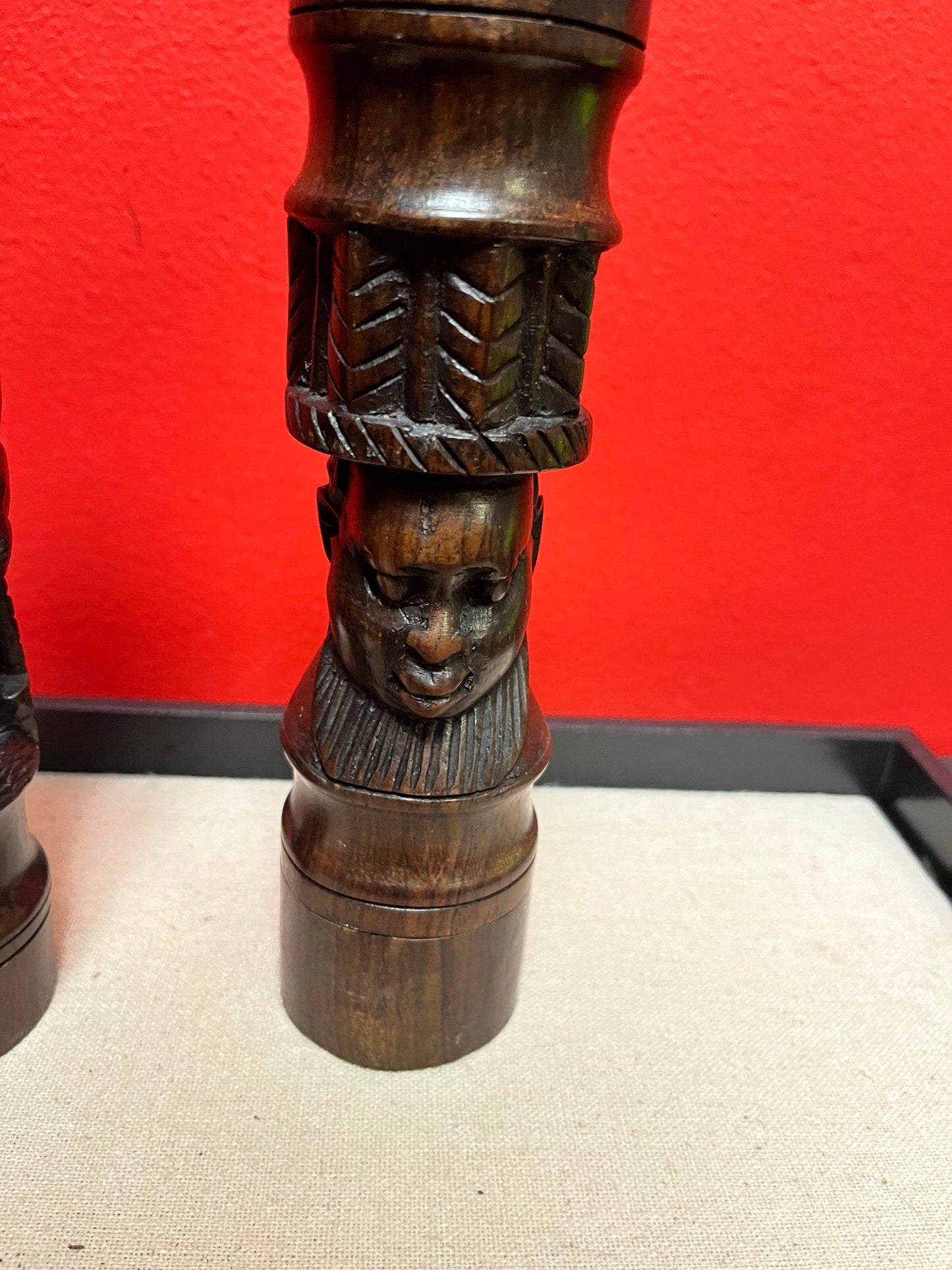 Beautiful 8 inch tall extremely well carved African Ebony wood salt and pepper beautiful design