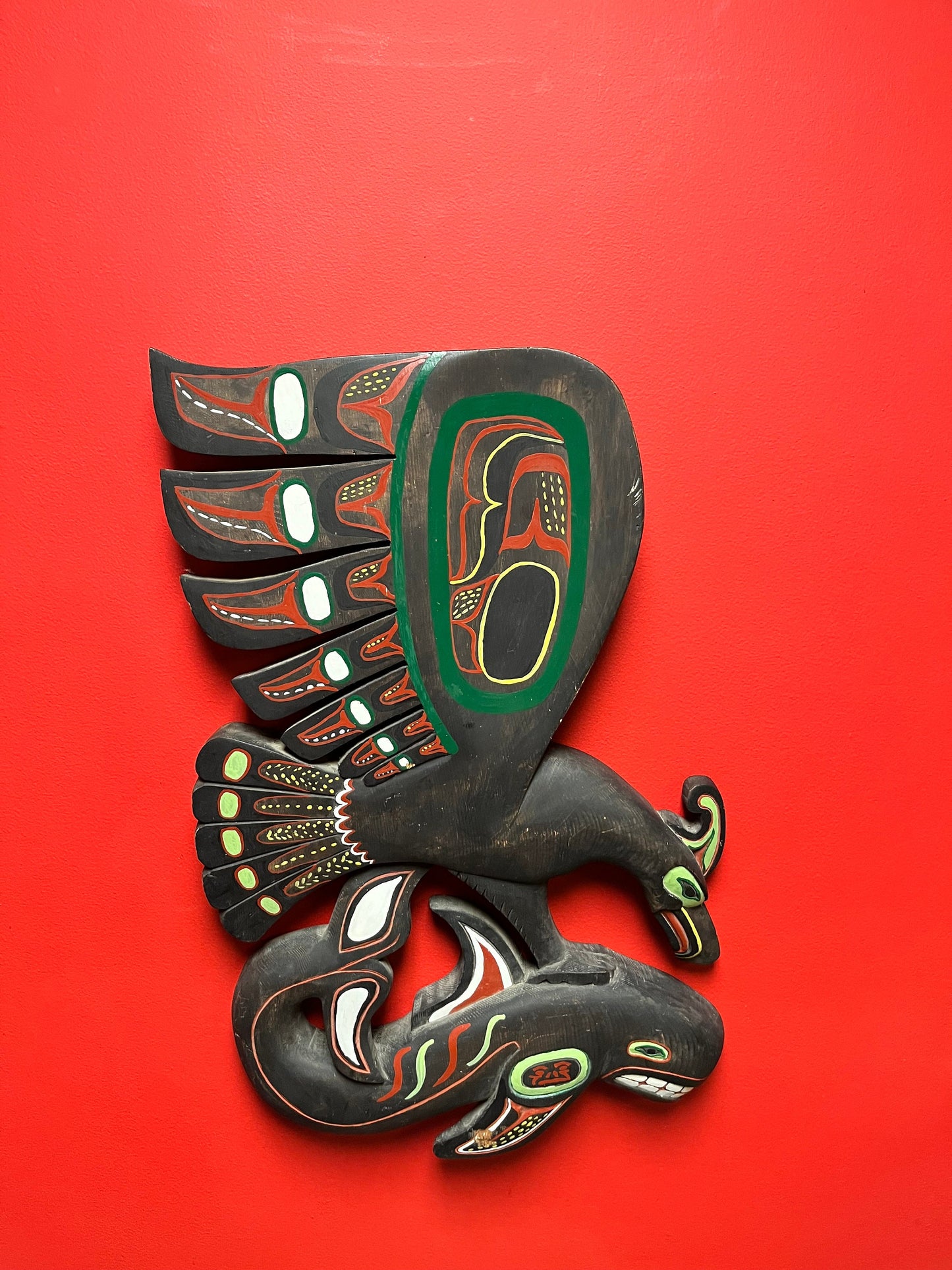 Stunning 26 x 17“ wide indigenous, First Nations north west signed coast signed eagle killer whale plaque Wow.