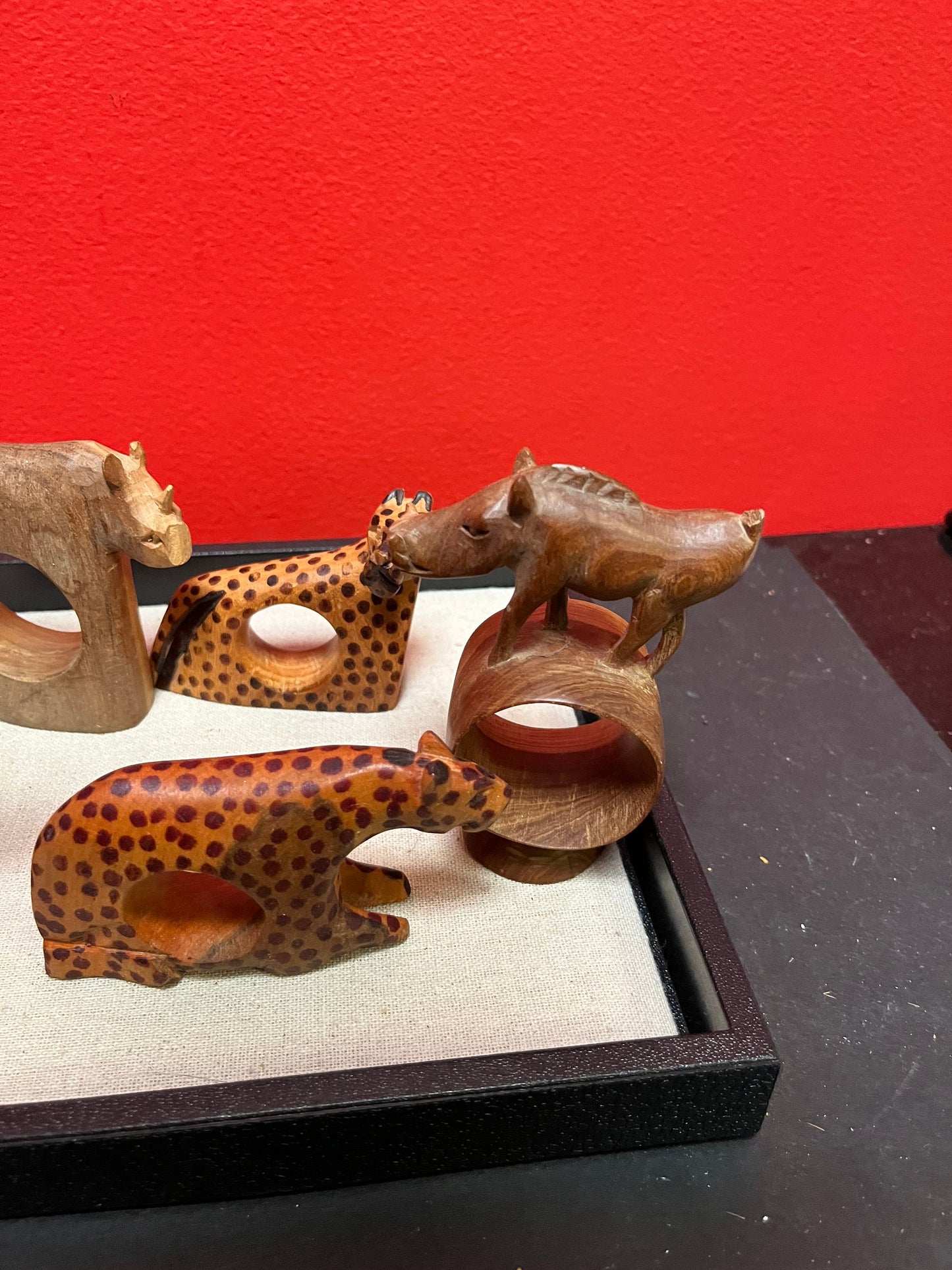 Wonderful lot of African wood napkin ring holders 8 pieces approximately 4 inches each great price for all
