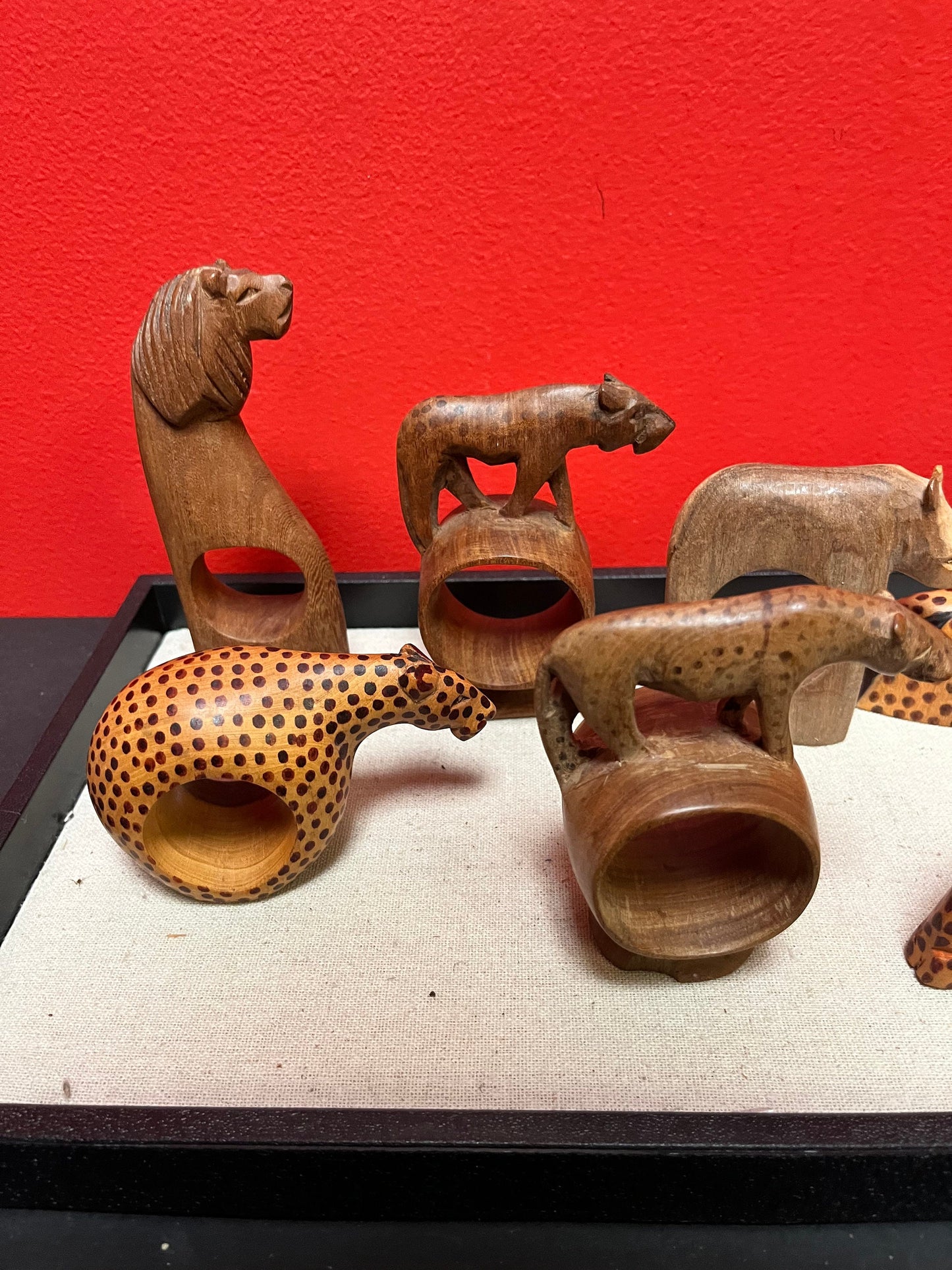 Wonderful lot of African wood napkin ring holders 8 pieces approximately 4 inches each great price for all