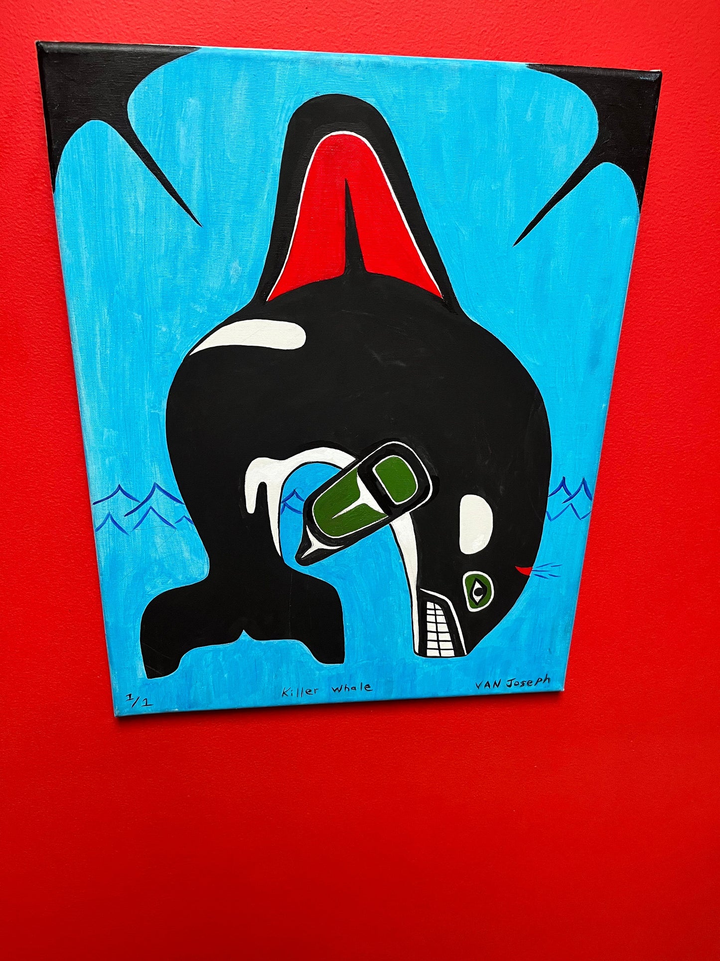 Stunning 20 x 16 original painting on canvas by Van Joseph of Squamish British Columbia indigenous first nations, Pacific Northwest coast
