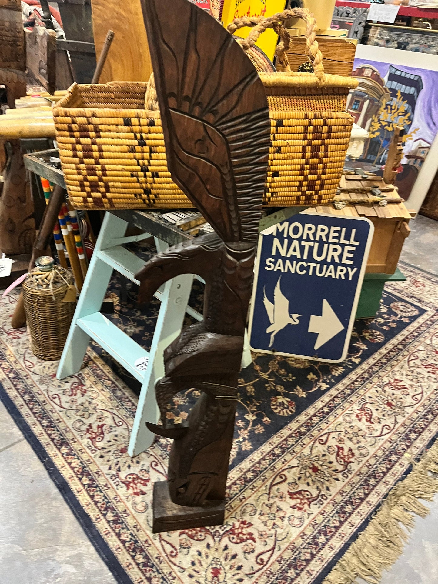 Magnificent 36 inch tall Chris John indigenous first nations, Pacific Northwest winged totem pole great detail and fabulous look