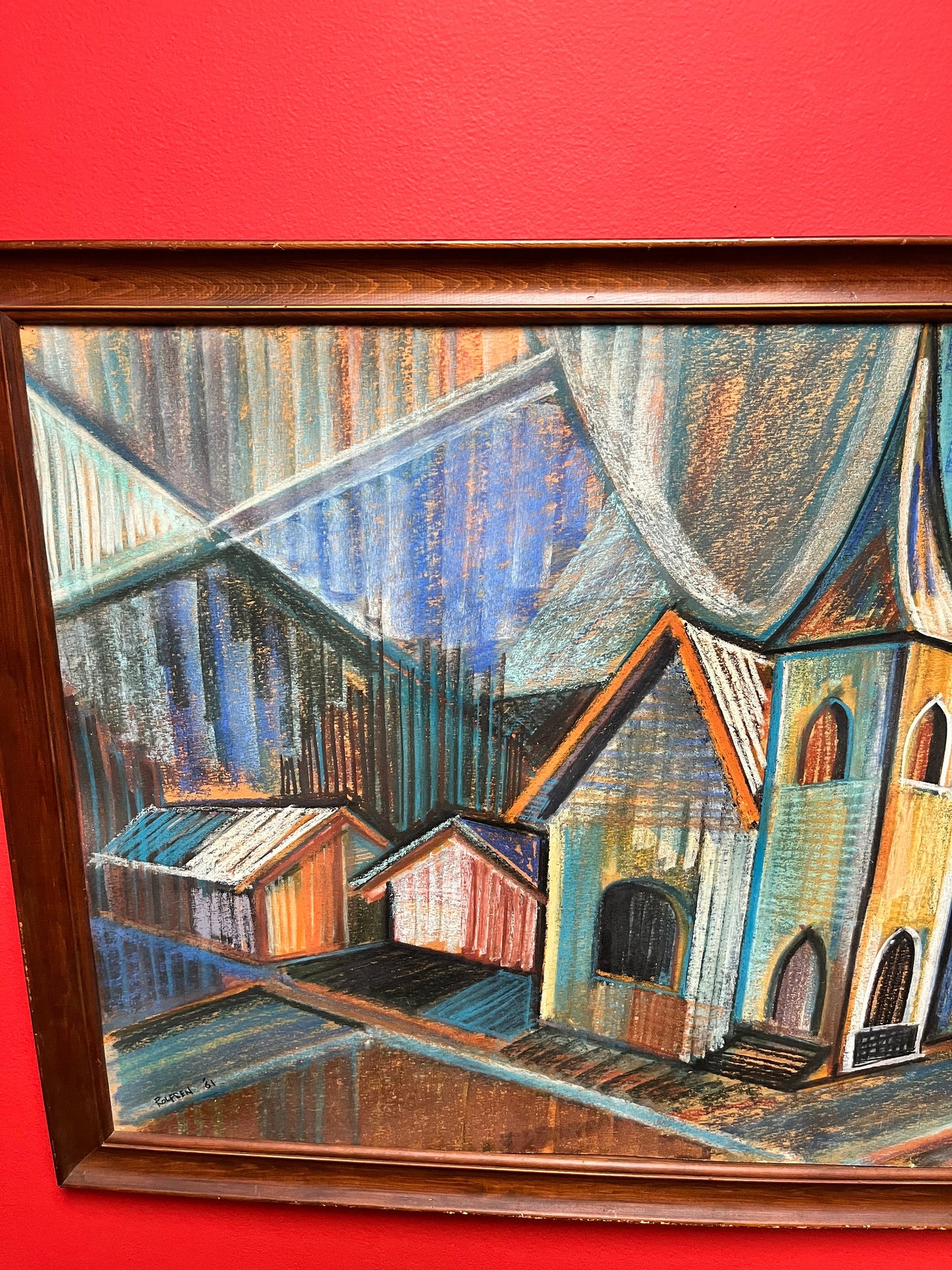 33 x 22 Al Robson famous Norwegian mcm pastel framed little as is see photos beauty original