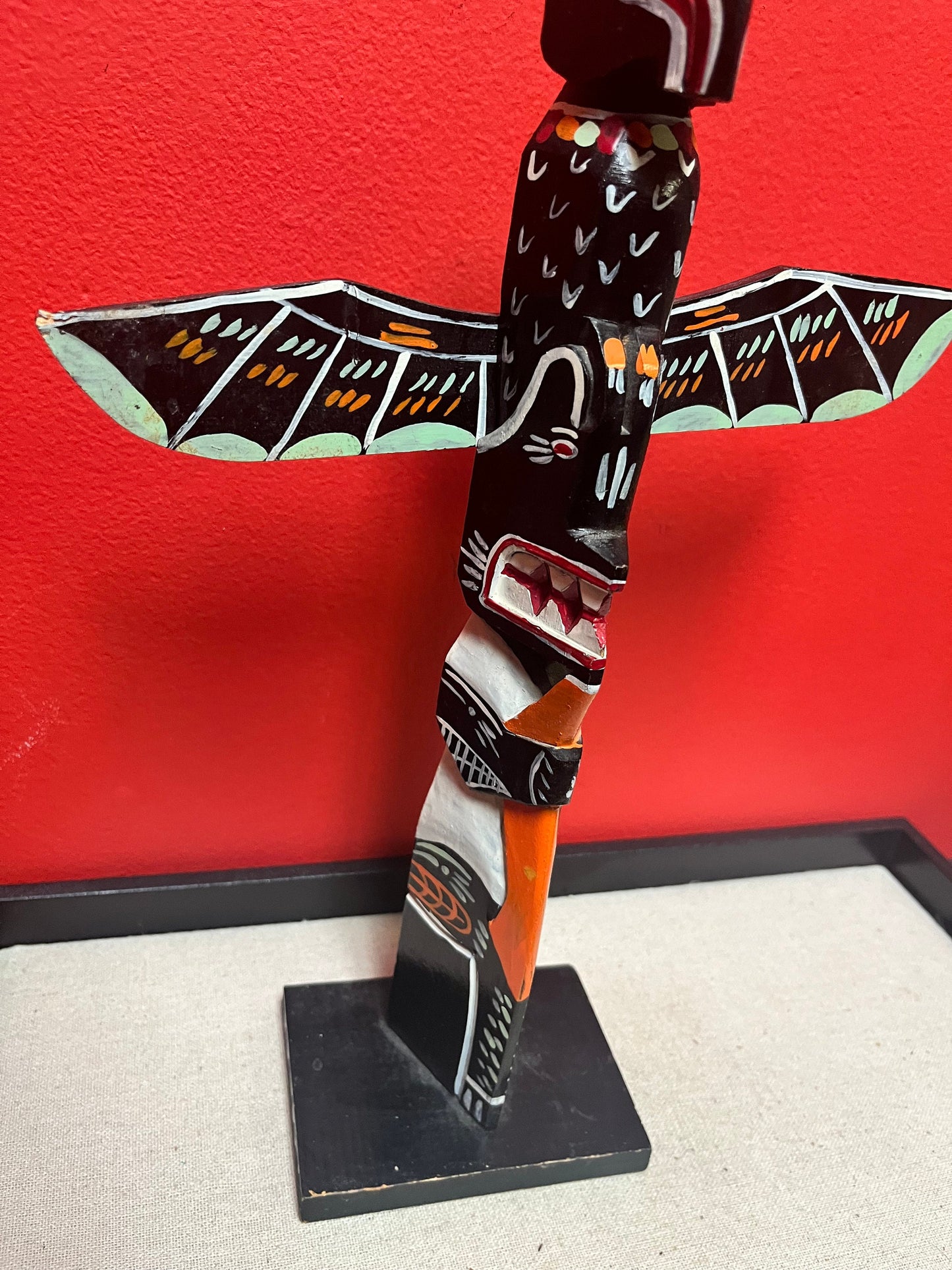 12 x 9 wide indigenous, first nations, Pacific Northwest coast, polychrome totem pole signed by Simon John fabulous quality