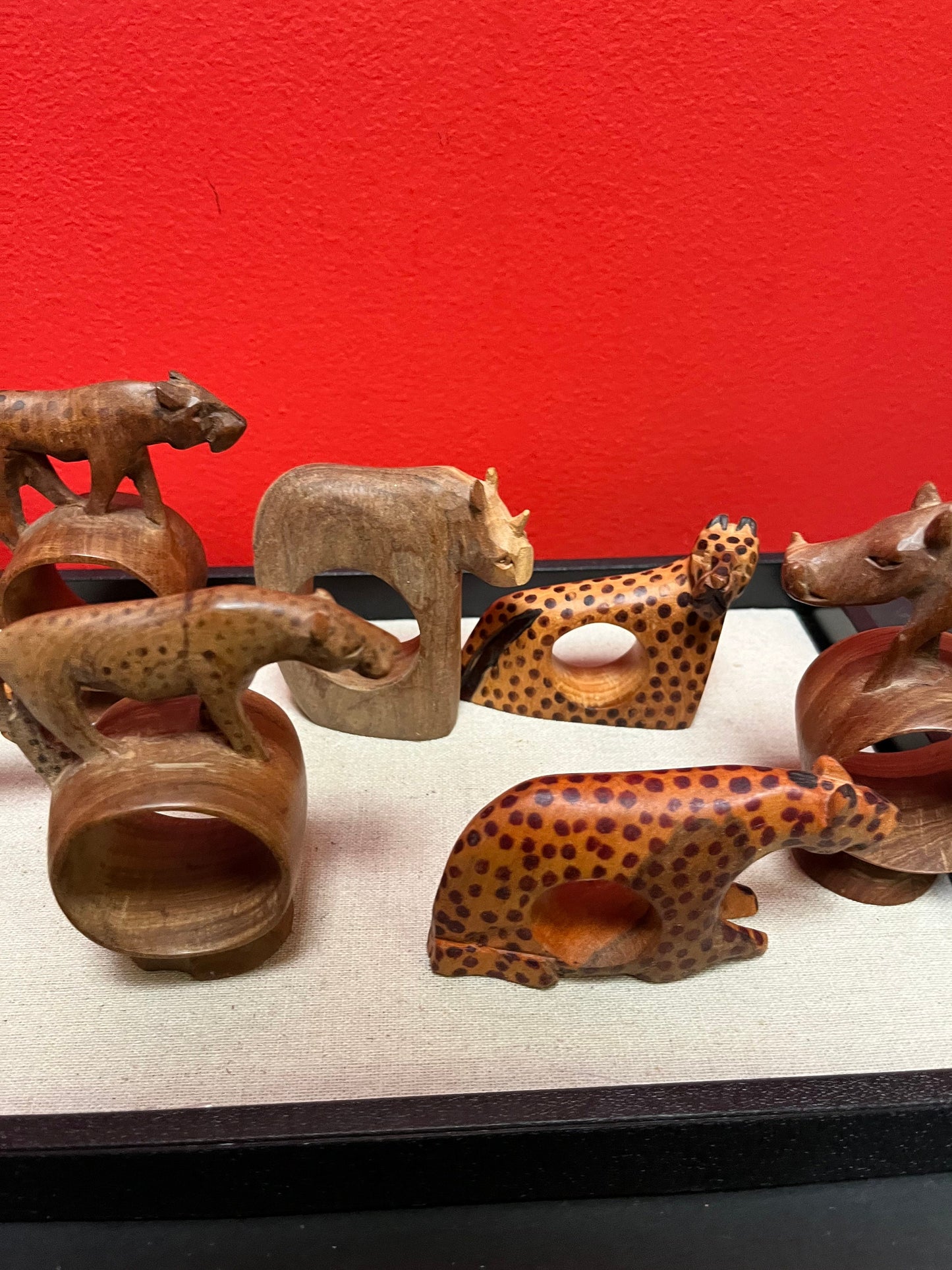 Wonderful lot of African wood napkin ring holders 8 pieces approximately 4 inches each great price for all