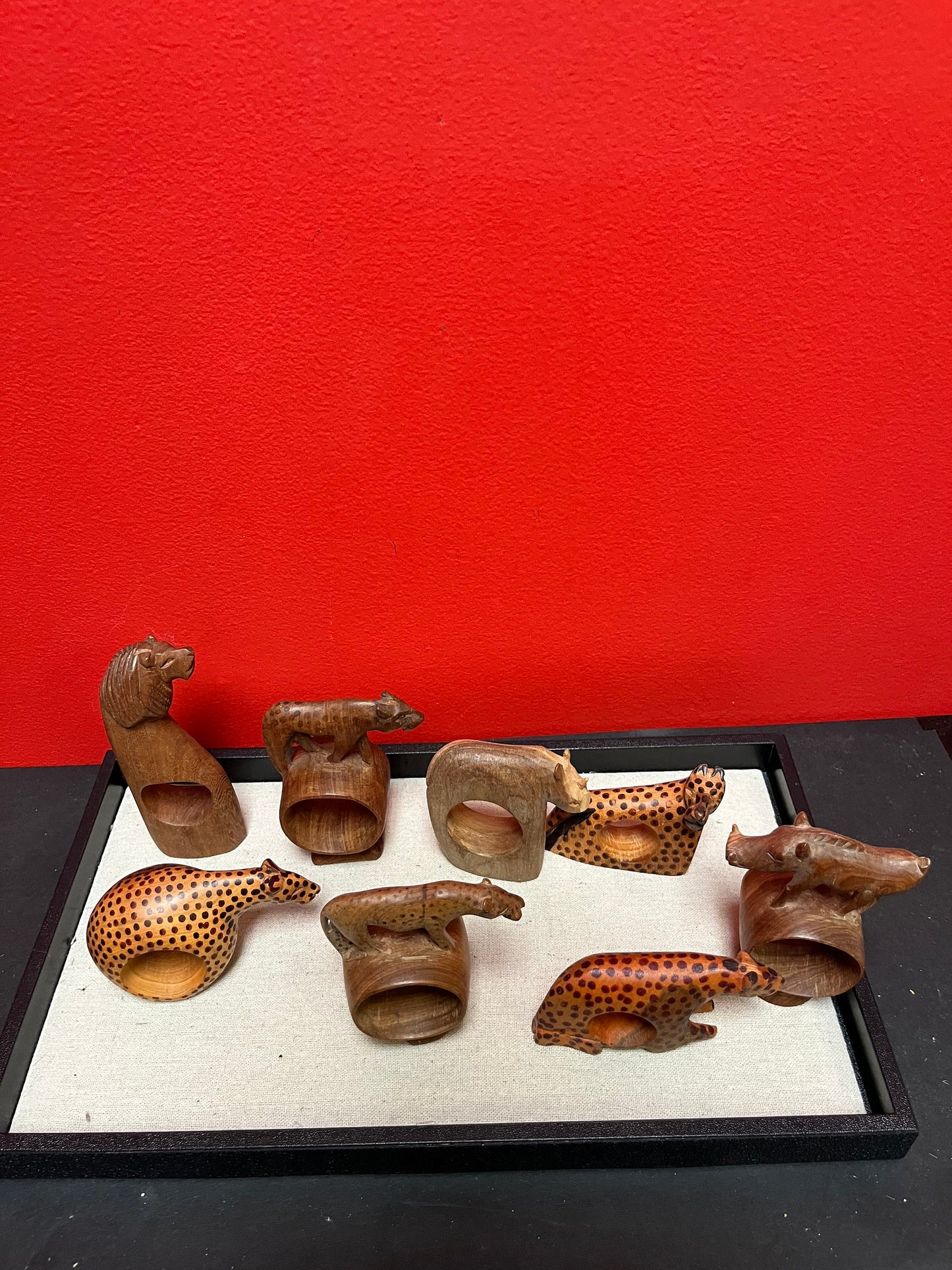 Wonderful lot of African wood napkin ring holders 8 pieces approximately 4 inches each great price for all