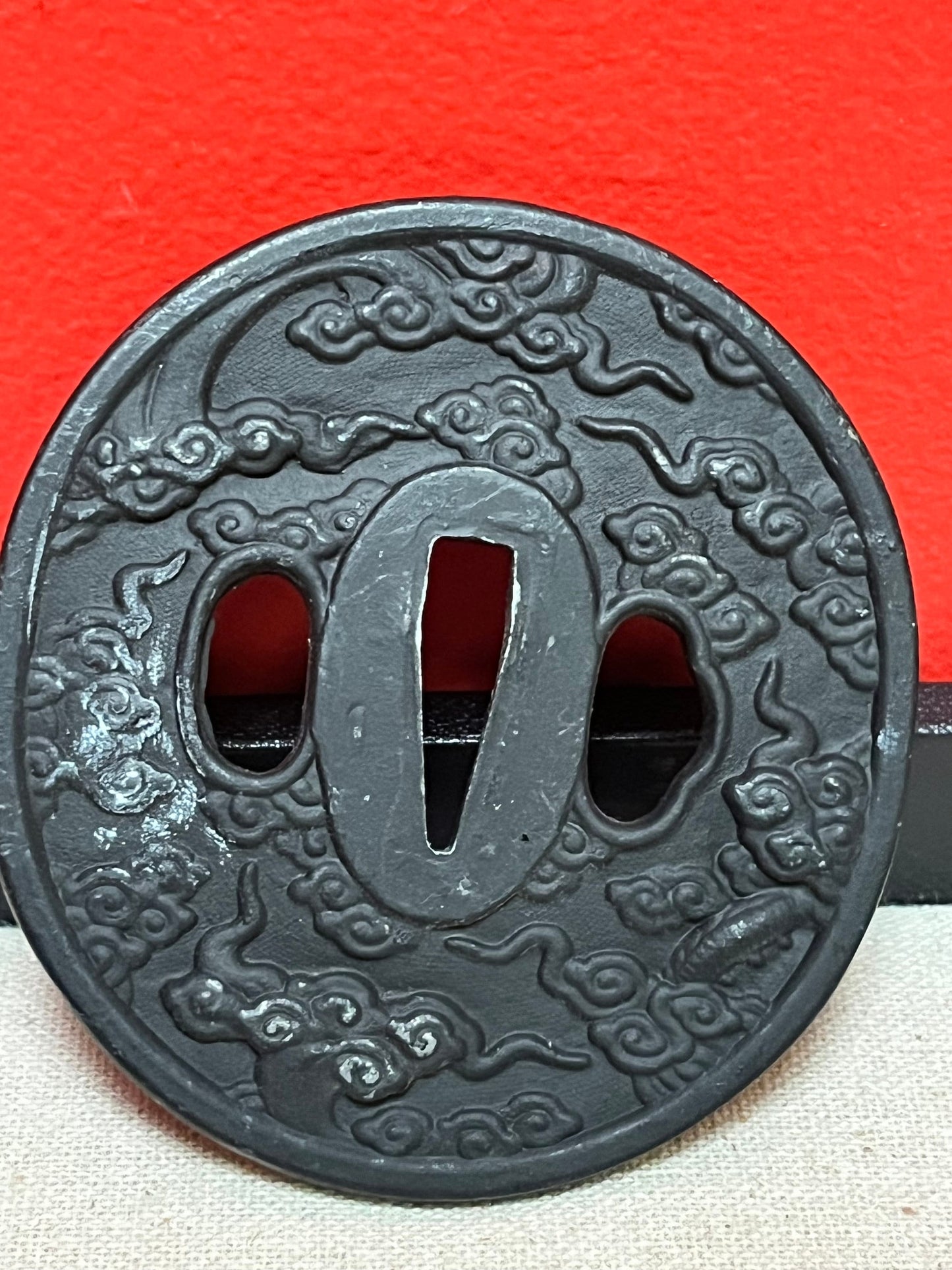 3 inch long Japanese steel vintage tsuba some scratches value priced