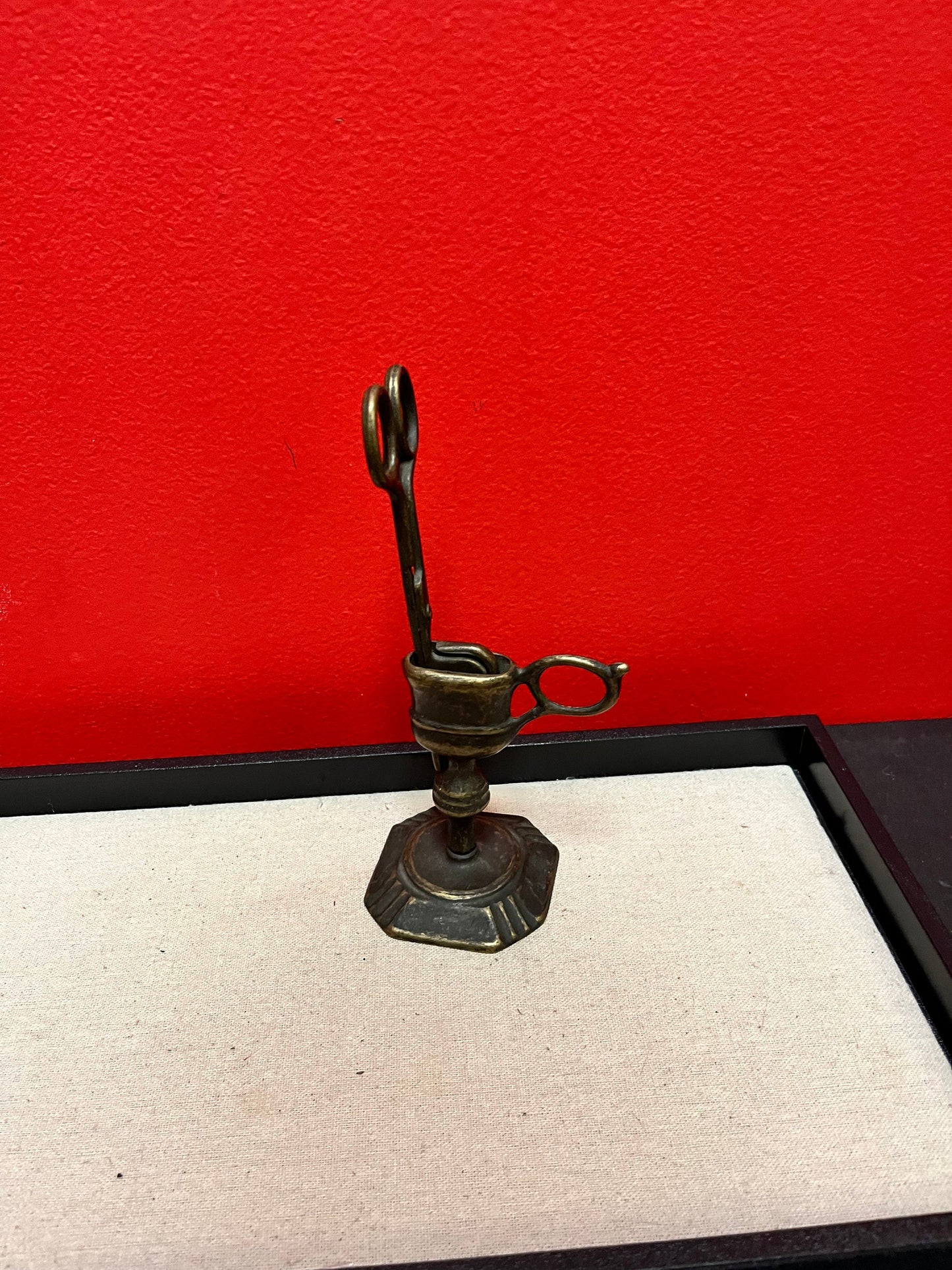 Lovely Italian mid 20th century bronzed candle snuffers in Holder- snuffers 6 inch tall and Holder 4 inches tall lovely piece