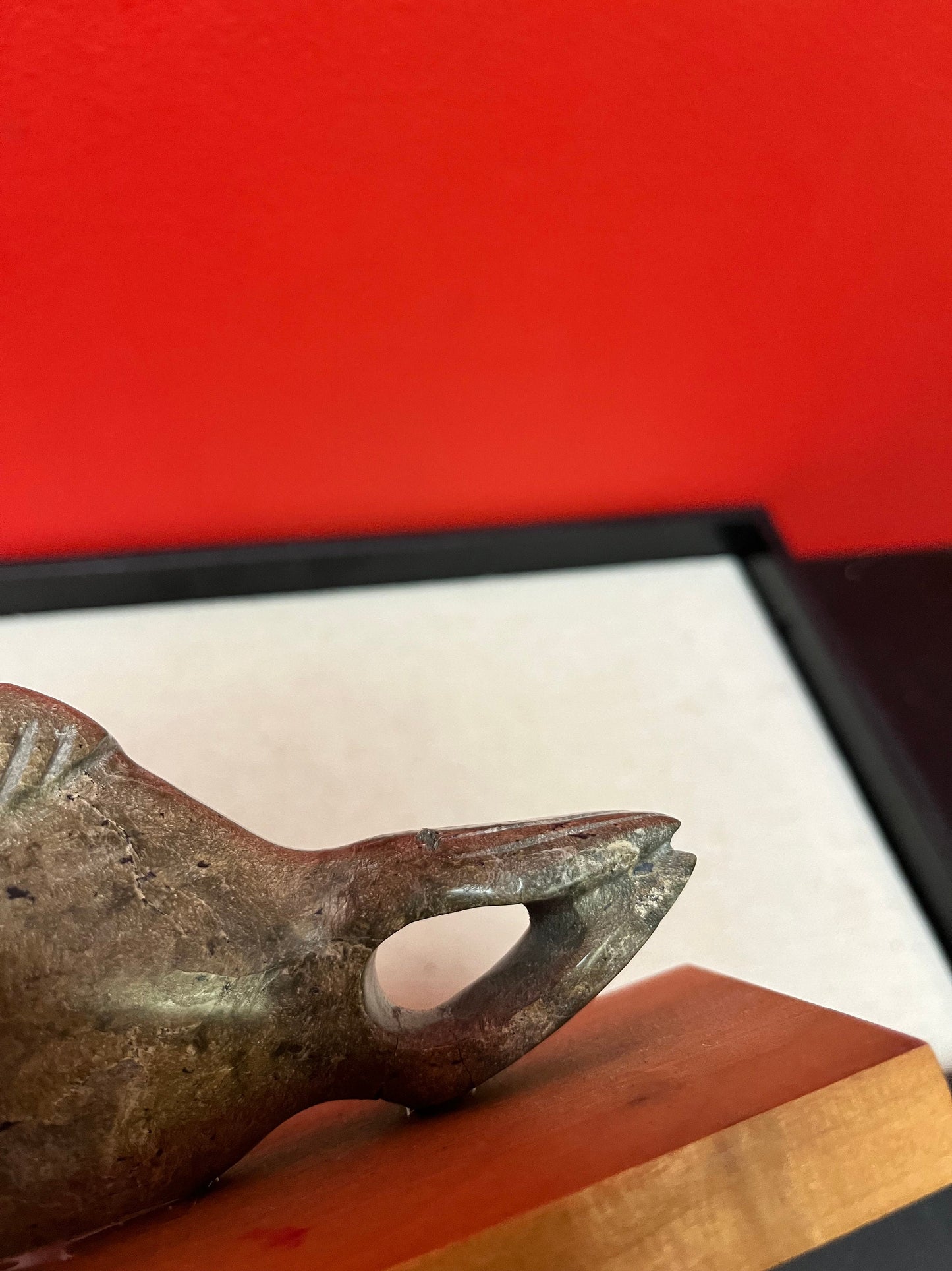 Lovely indigenous Inuit soapstone 7 x 4 high walrus on stand  cracked tail, so see photos and priced low accordingly