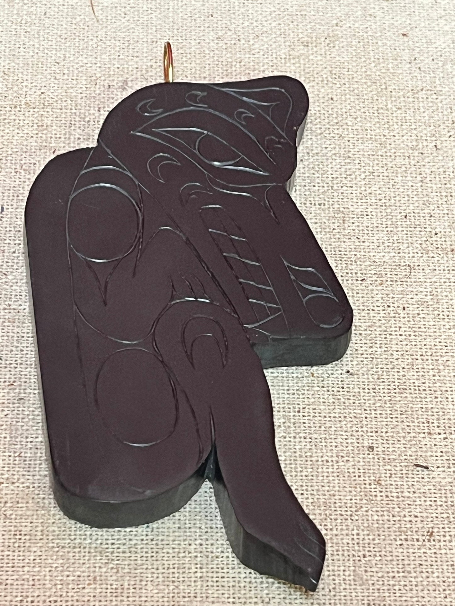 4.5 inch stunning argillite wolf human transformation pendant perfect condition