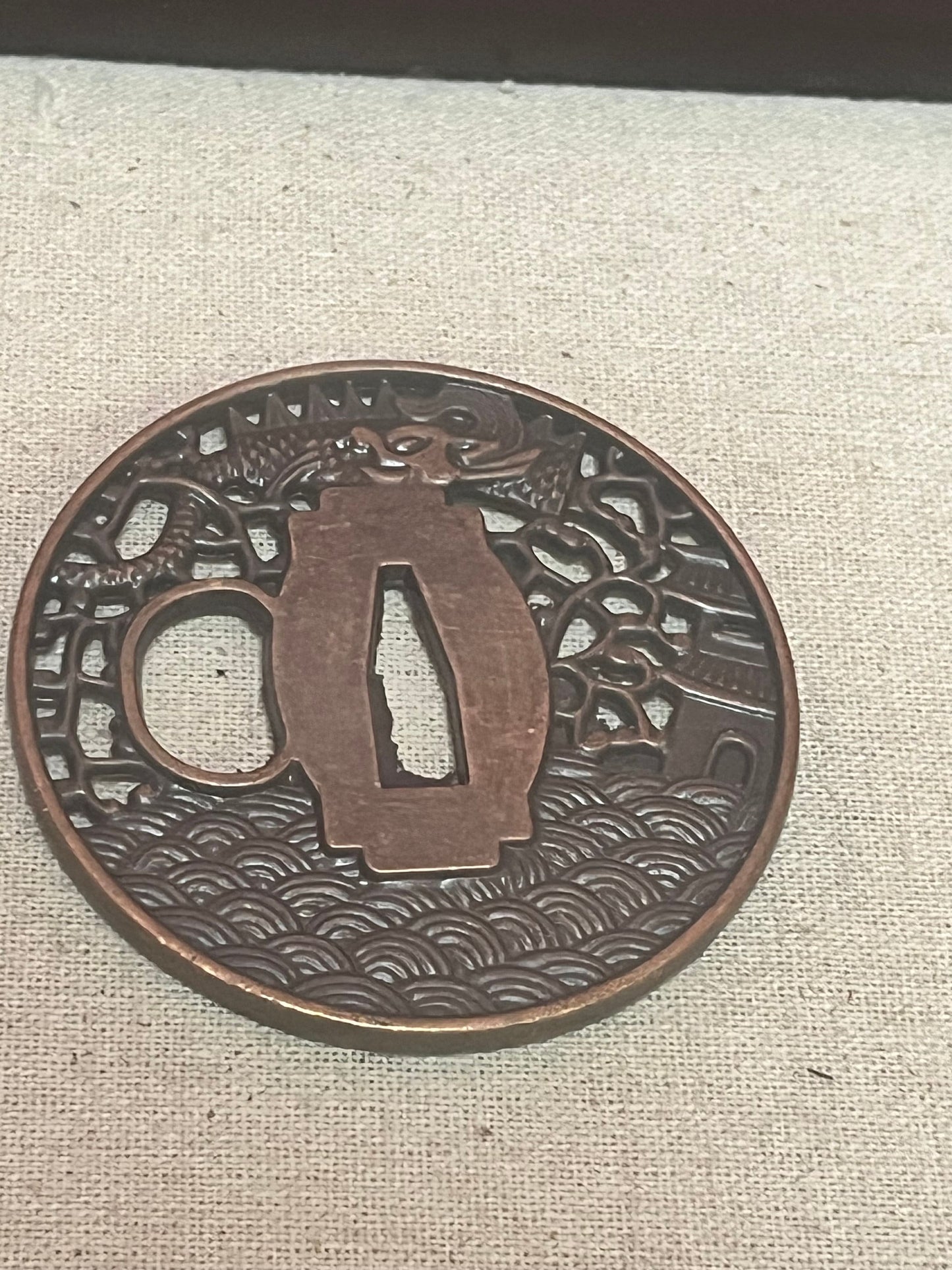 3 inch Japanese metal samurai tsuba vintage, depicting dragons from major collection