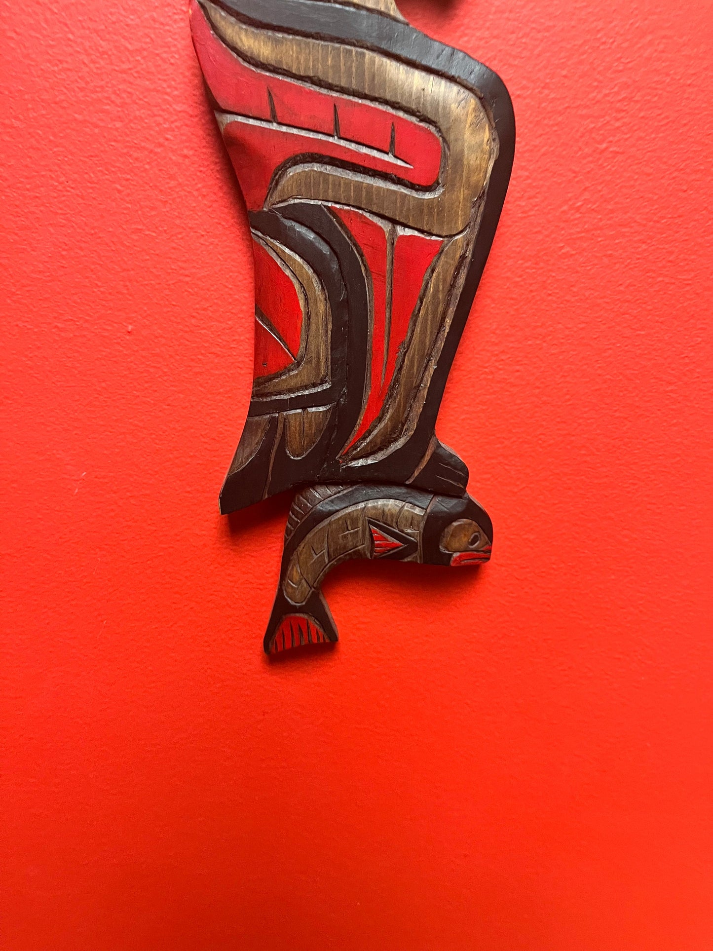 Stunning 12 inch tall eagle and salmon plaque indigenous first nations Pacific Northwest coast great detail, ready to hang