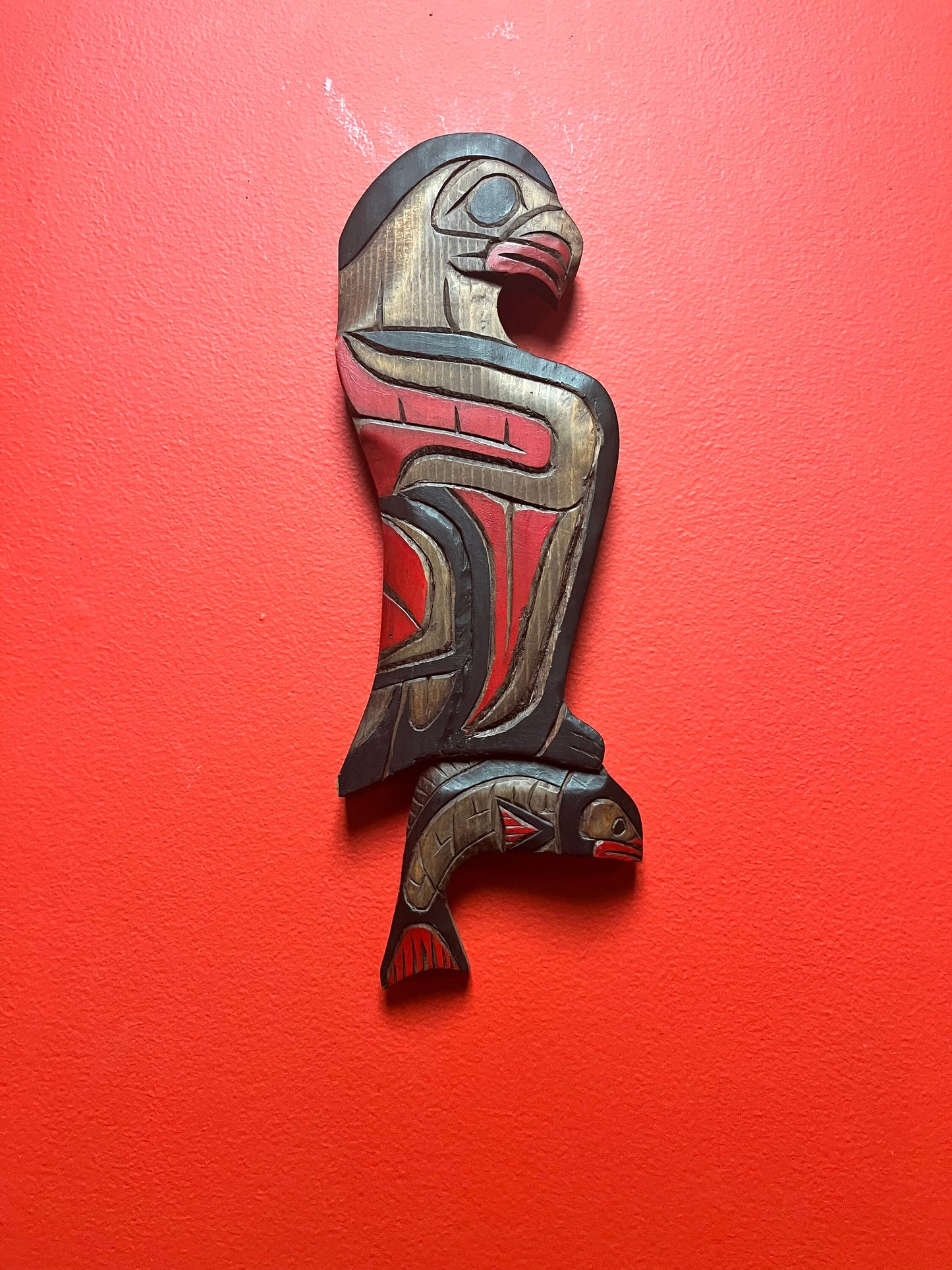 Stunning 12 inch tall eagle and salmon plaque indigenous first nations Pacific Northwest coast great detail, ready to hang