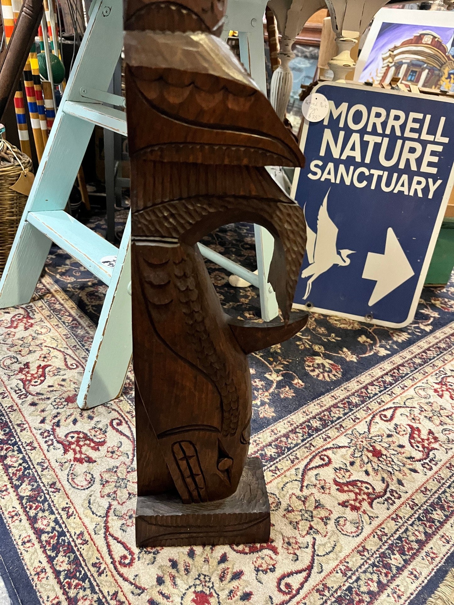 Magnificent 36 inch tall Chris John indigenous first nations, Pacific Northwest winged totem pole great detail and fabulous look