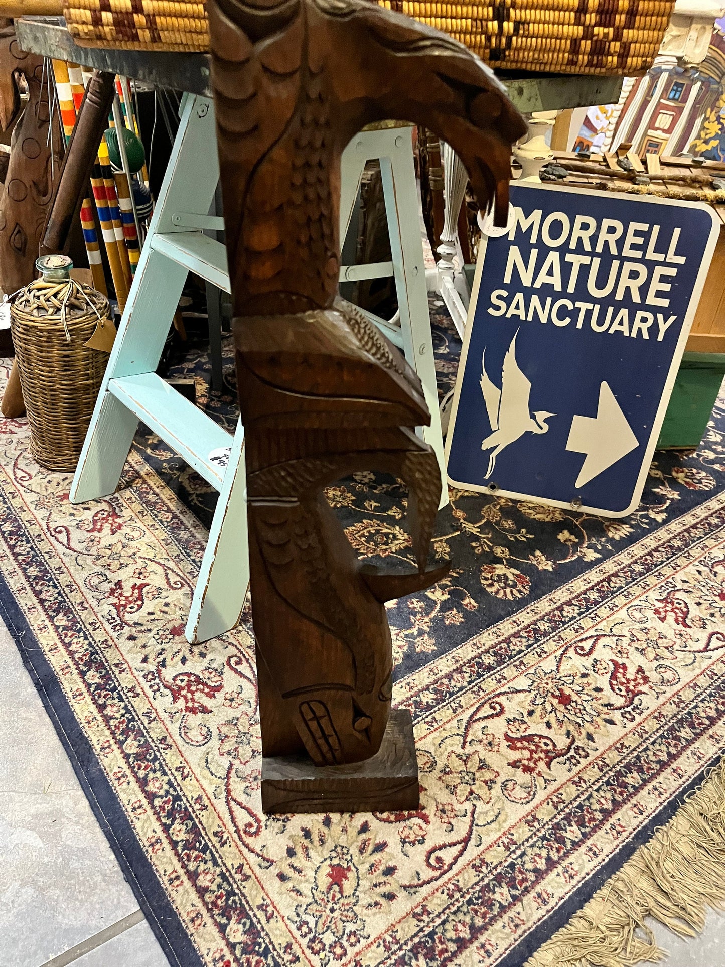 Magnificent 36 inch tall Chris John indigenous first nations, Pacific Northwest winged totem pole great detail and fabulous look