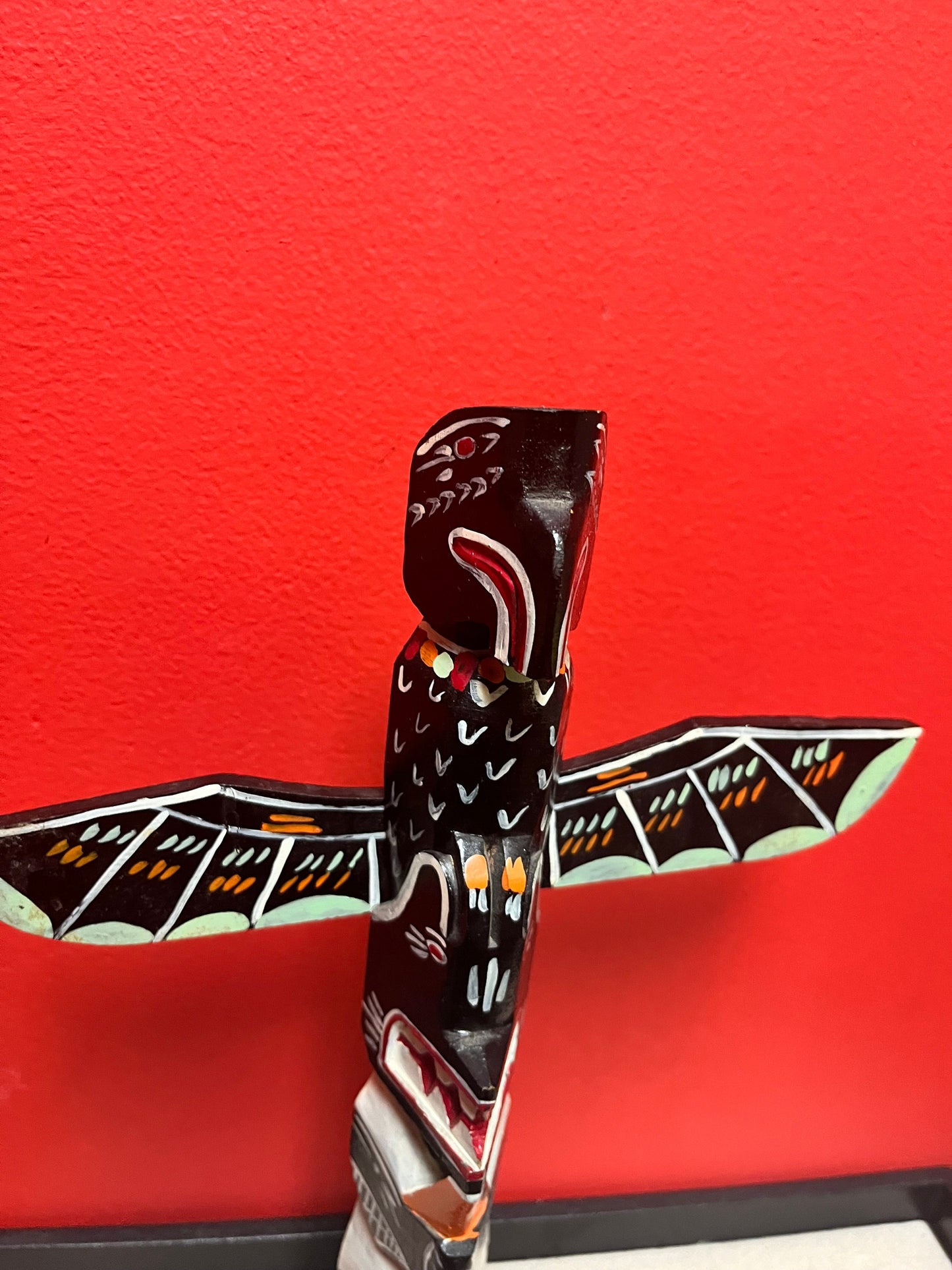 12 x 9 wide indigenous, first nations, Pacific Northwest coast, polychrome totem pole signed by Simon John fabulous quality
