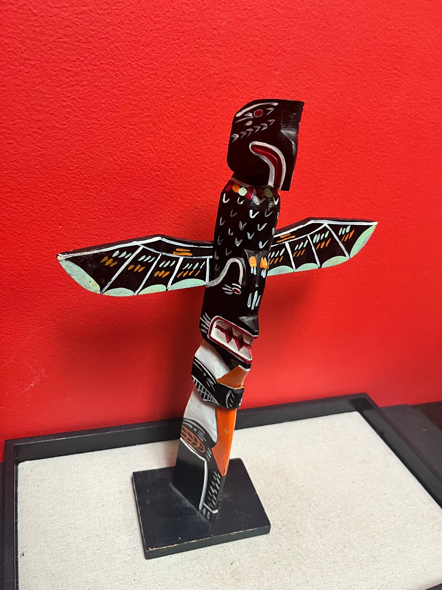 12 x 9 wide indigenous, first nations, Pacific Northwest coast, polychrome totem pole signed by Simon John fabulous quality