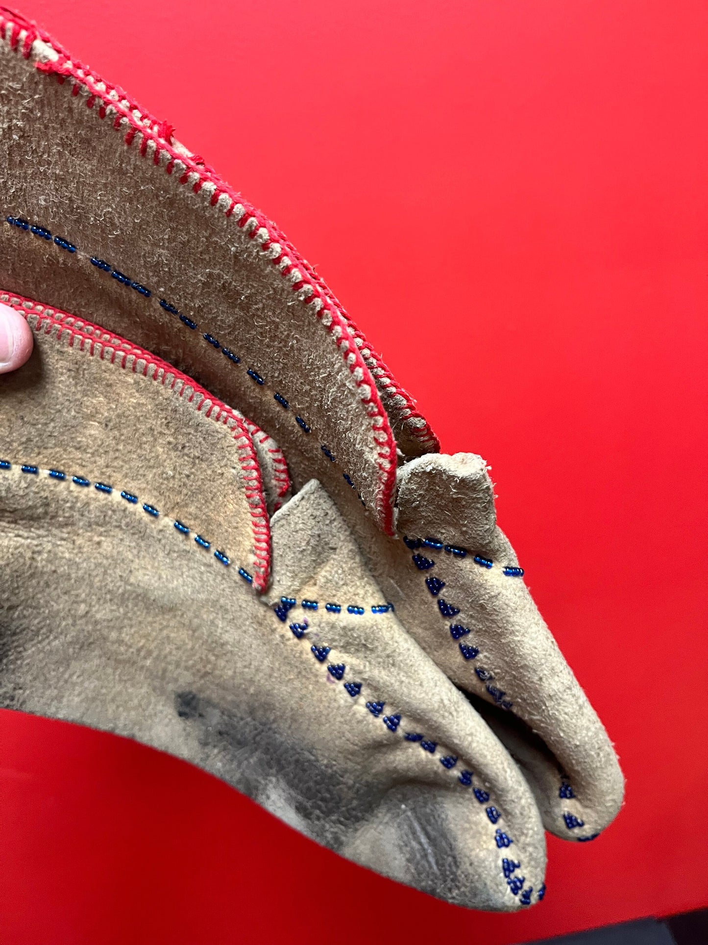 Lovely, antique unique leather beaded moccasin shoes 11 x 6 high in antique condition indigenous first nations Pacific Northwest coast