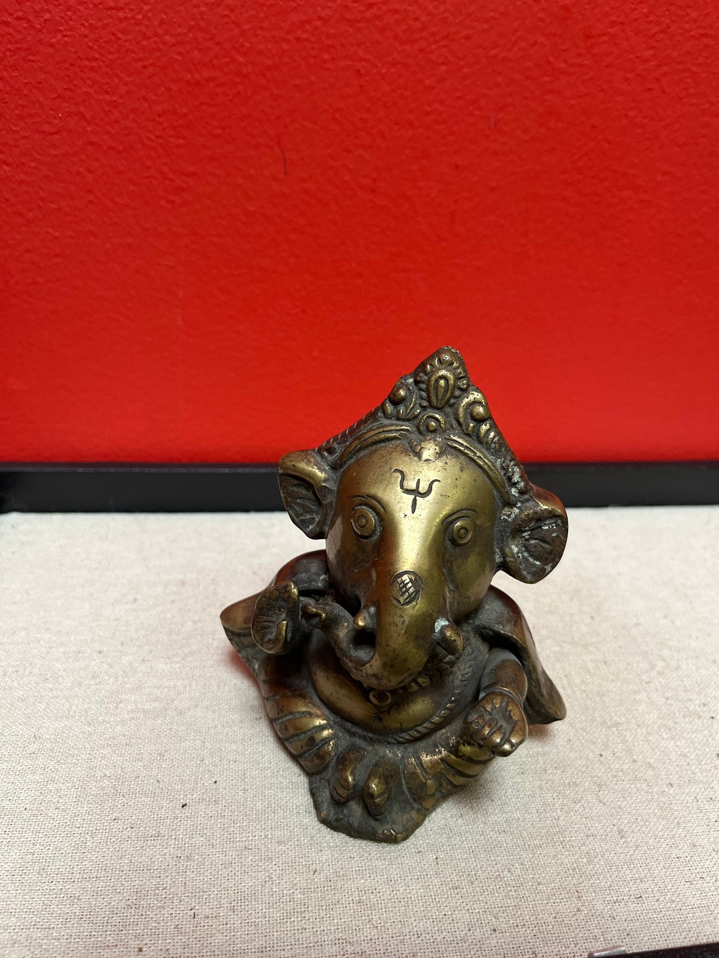 Solid bronze 5 inch high Indian Ganesh stature great patina and very heavy