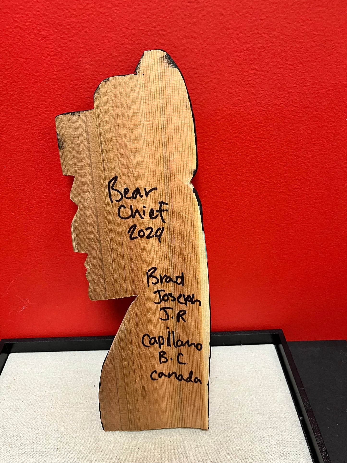 A ndigenous first nations Pacific Northwest Coast Brad Joseph bear chief plaque 15 inches great detail and colour