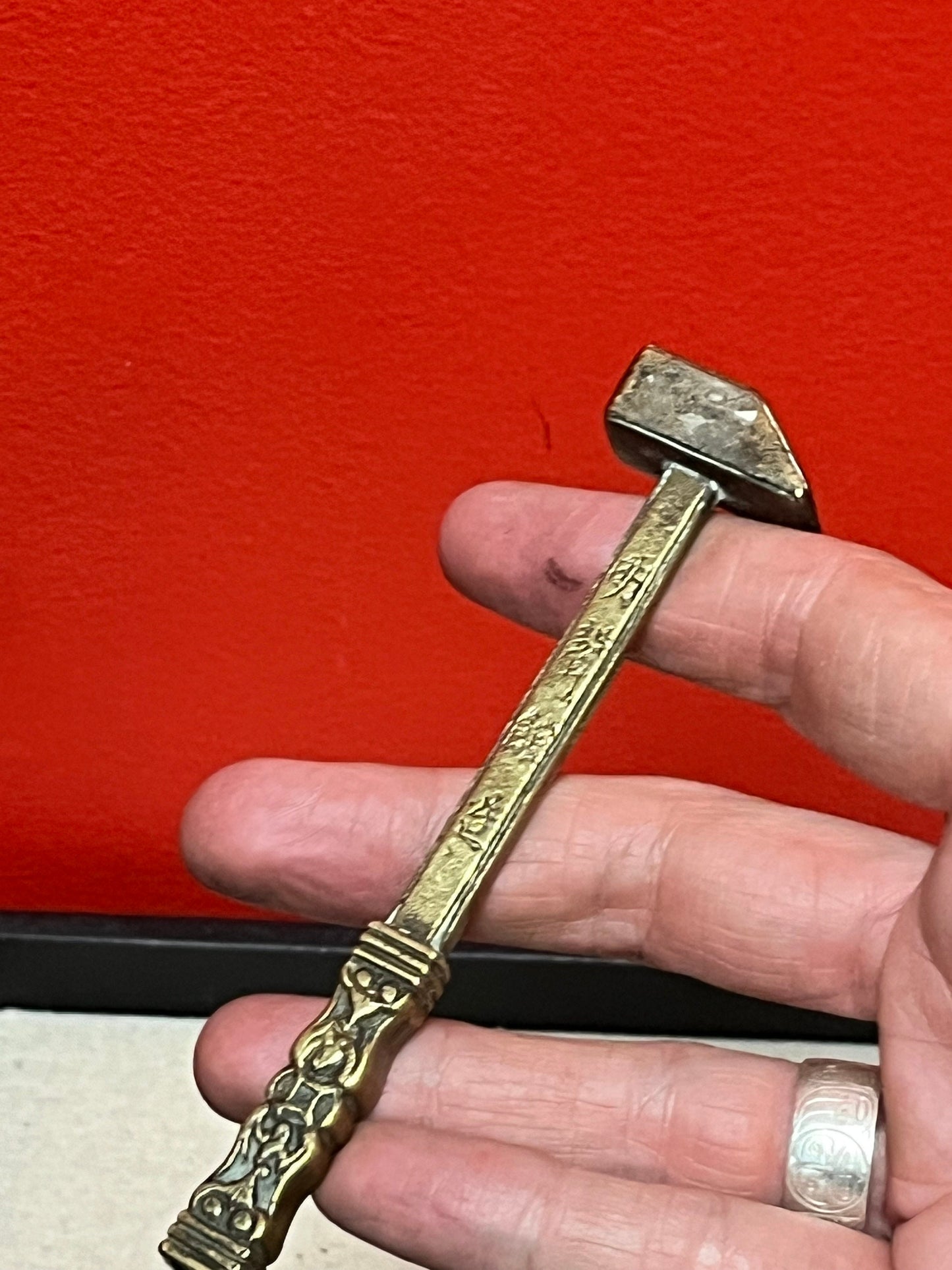 Unusual 5 inch Chinese antique brass hammer