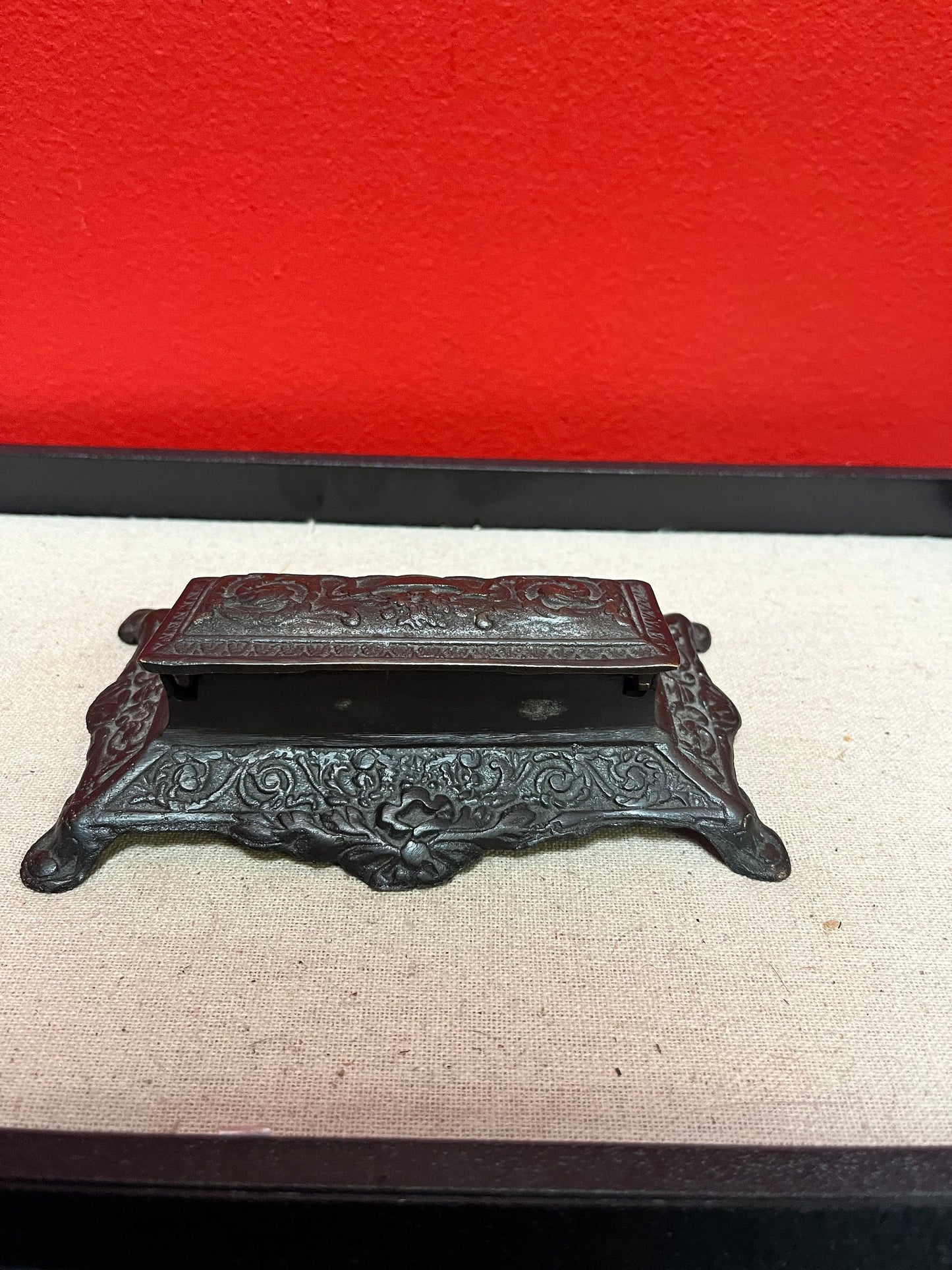 6 x 2 high antique bronze stamp box English, heavily decorated beautiful gift or for your desk