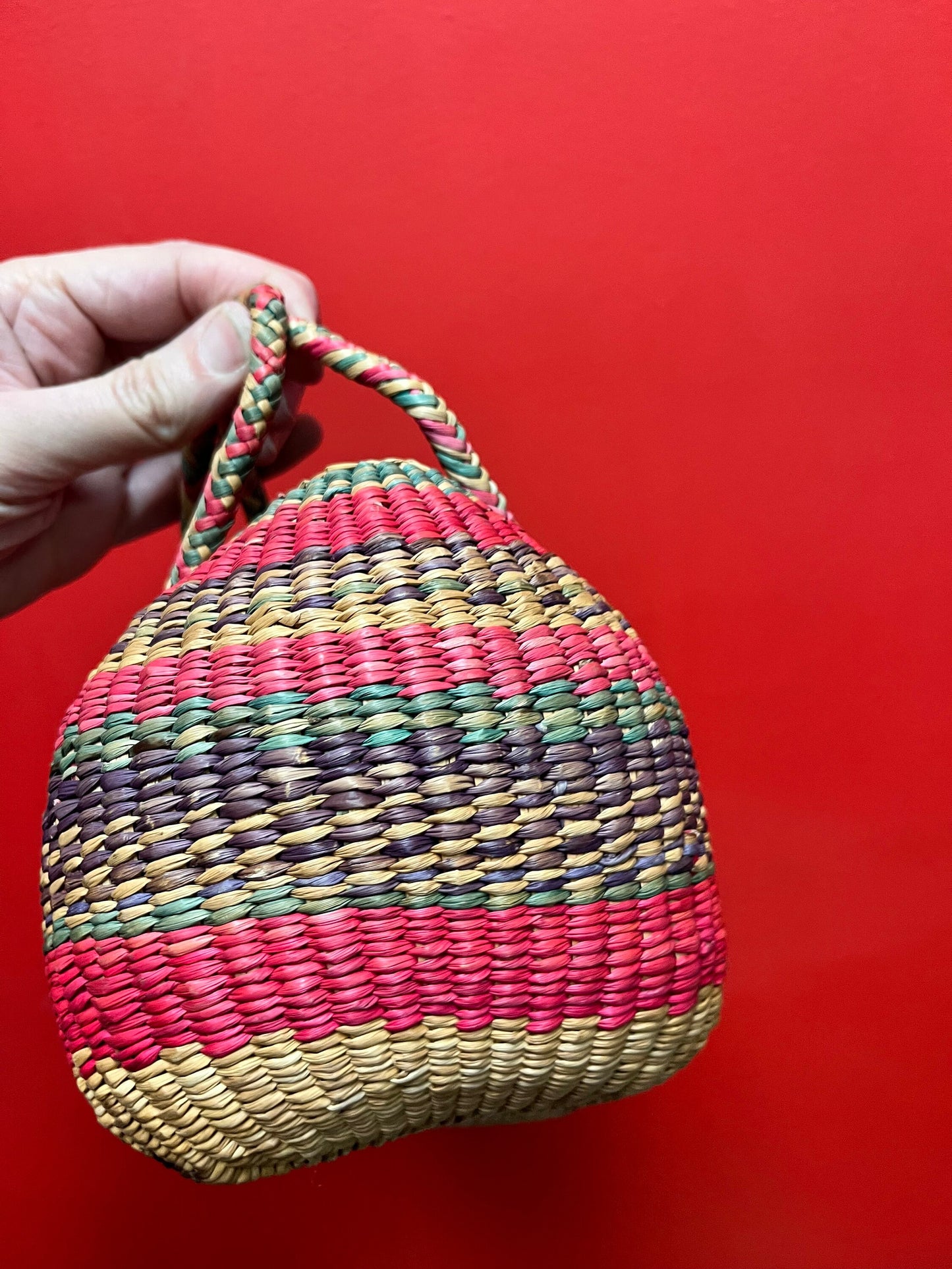 Very cool older North American indigenous woven basket 8 inches amazing color and shape Navajo style