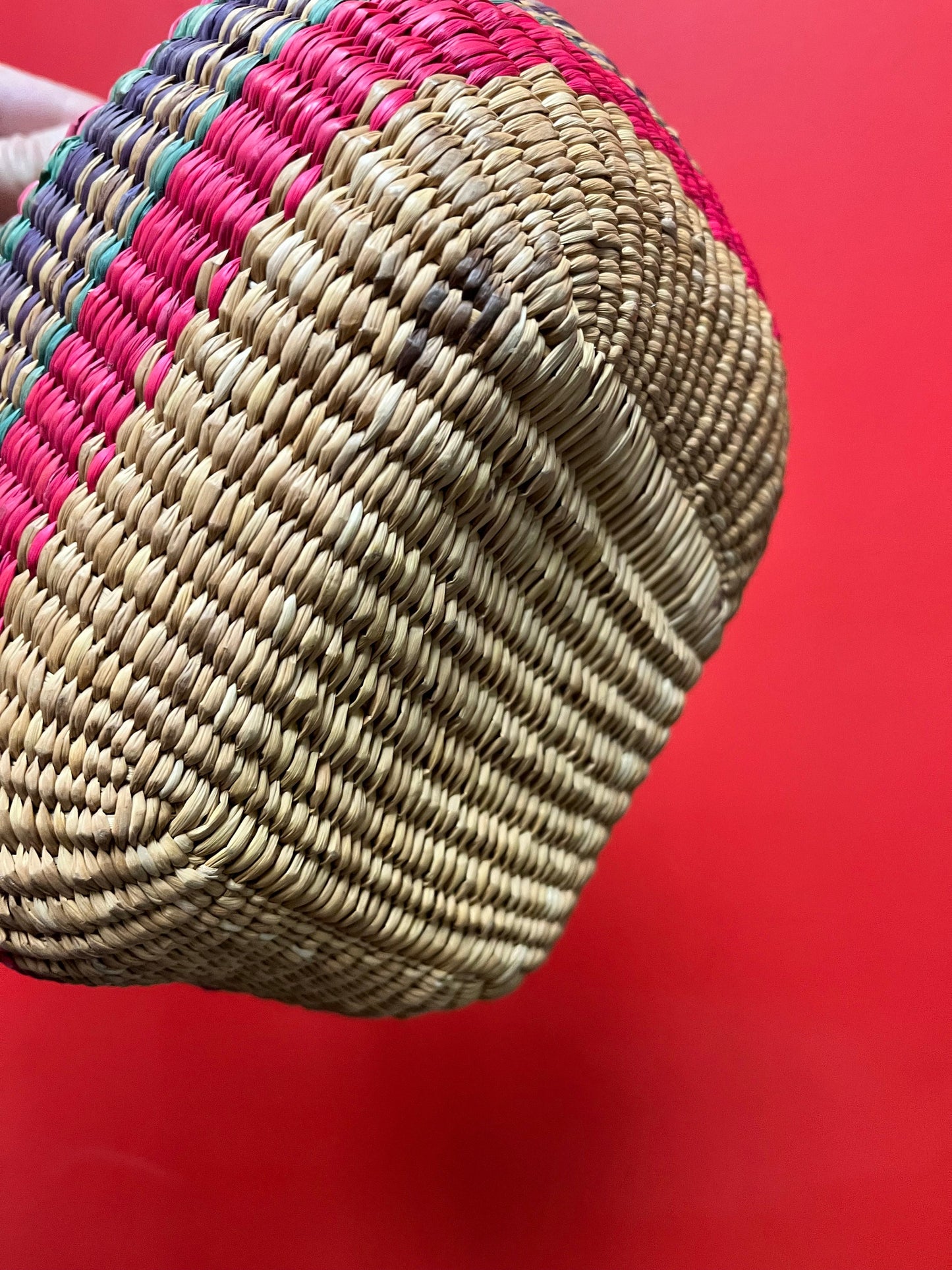 Very cool older North American indigenous woven basket 8 inches amazing color and shape Navajo style