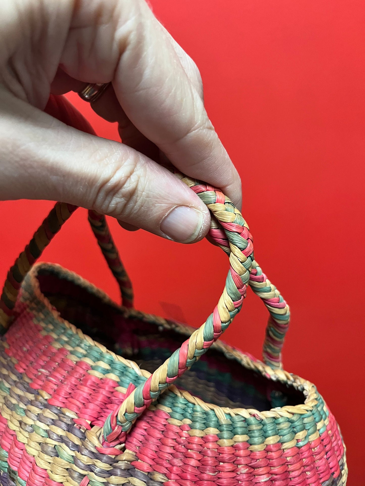 Very cool older North American indigenous woven basket 8 inches amazing color and shape Navajo style