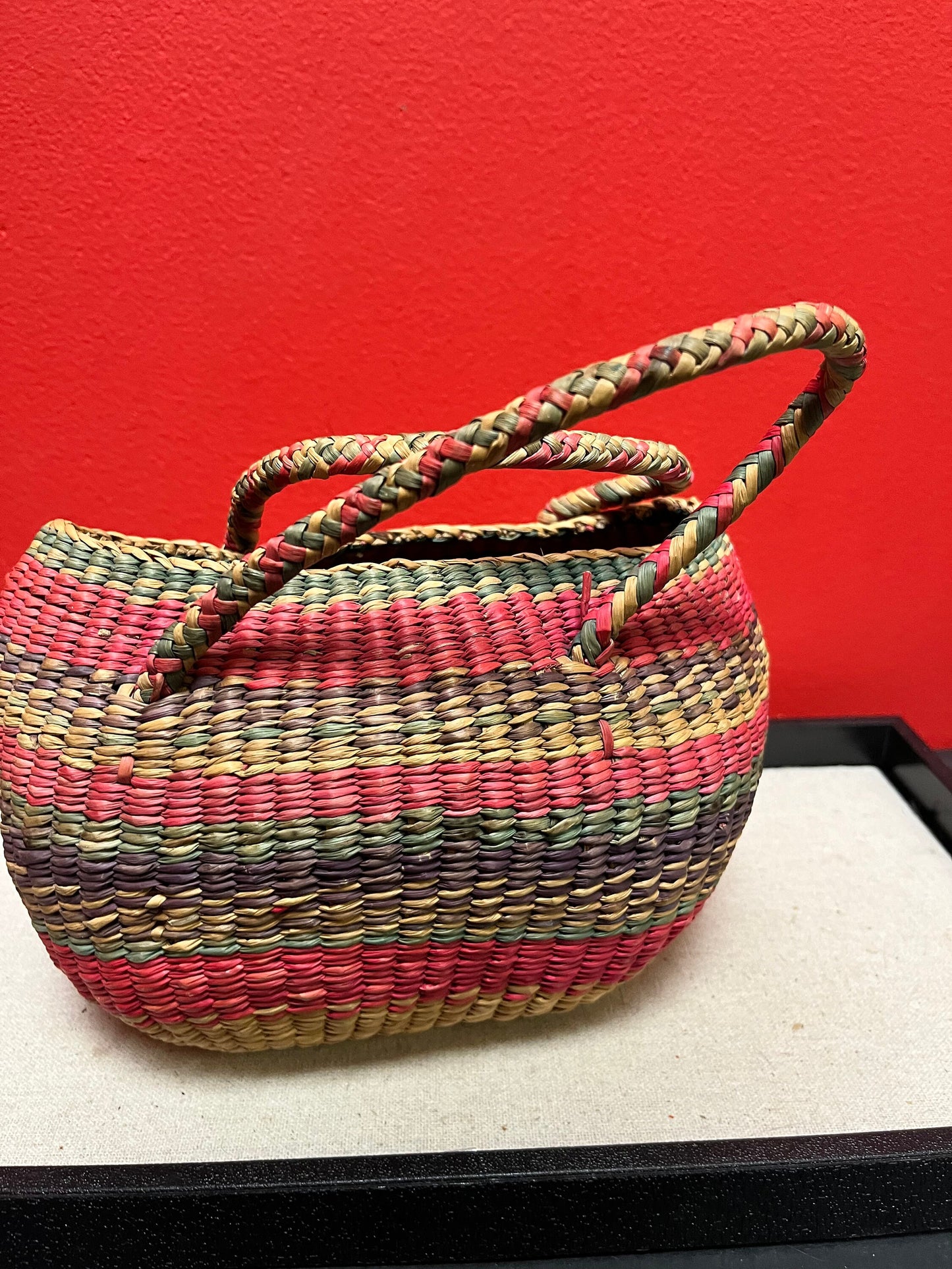 Very cool older North American indigenous woven basket 8 inches amazing color and shape Navajo style