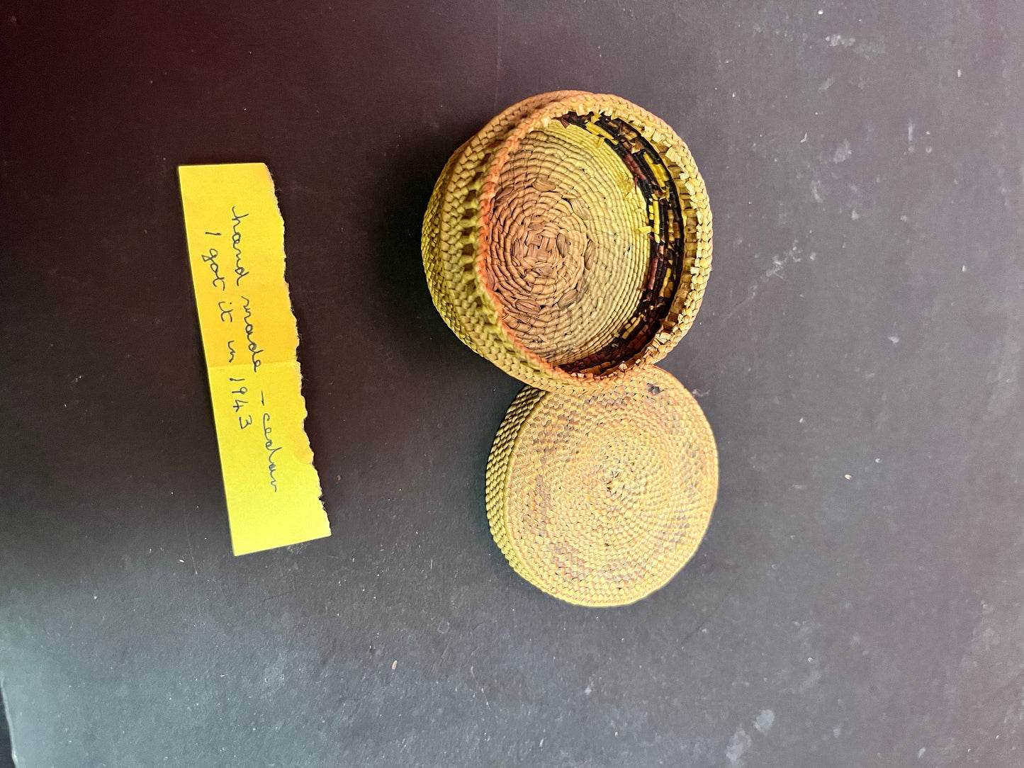 Fabulous 2 1/2 inch indigenous First Nations Pacific Northwest pre-1940s Salish basket with nice detail in good condition