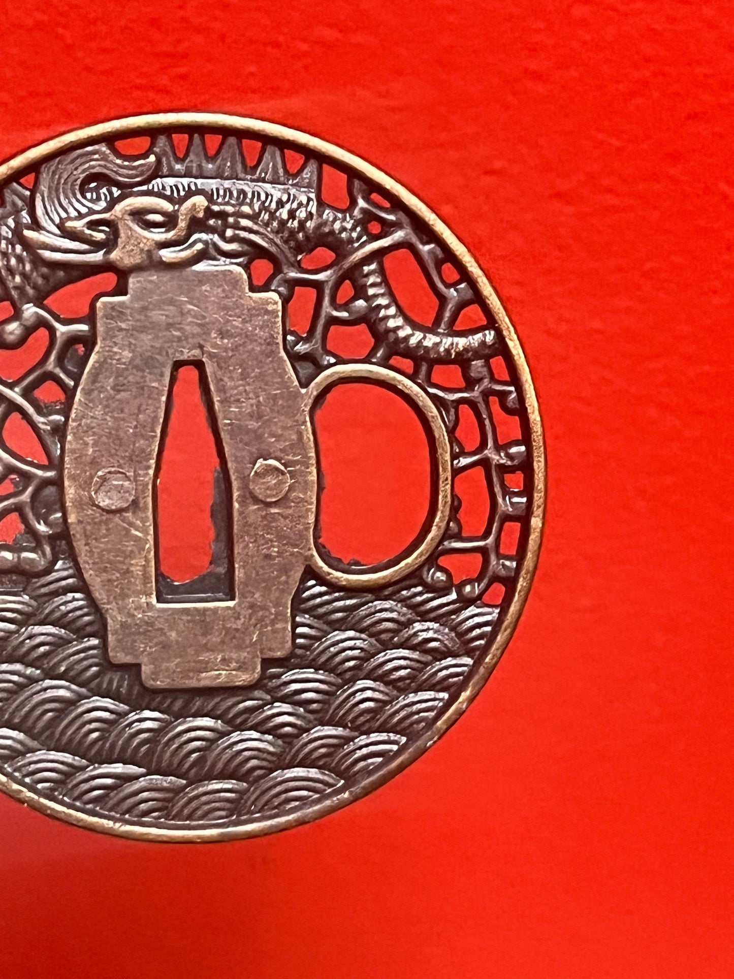 3 inch Japanese metal samurai tsuba vintage, depicting dragons from major collection