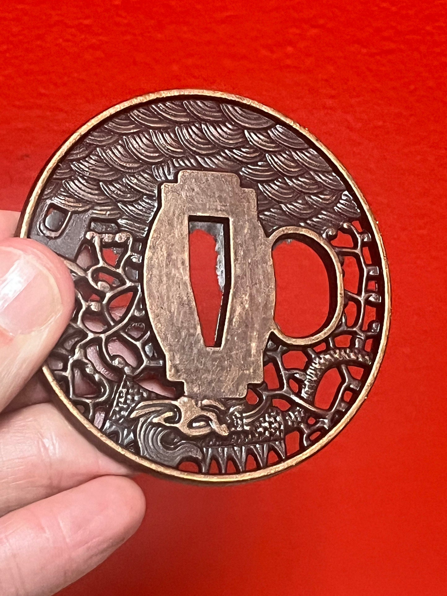 3 inch Japanese metal samurai tsuba vintage, depicting dragons from major collection
