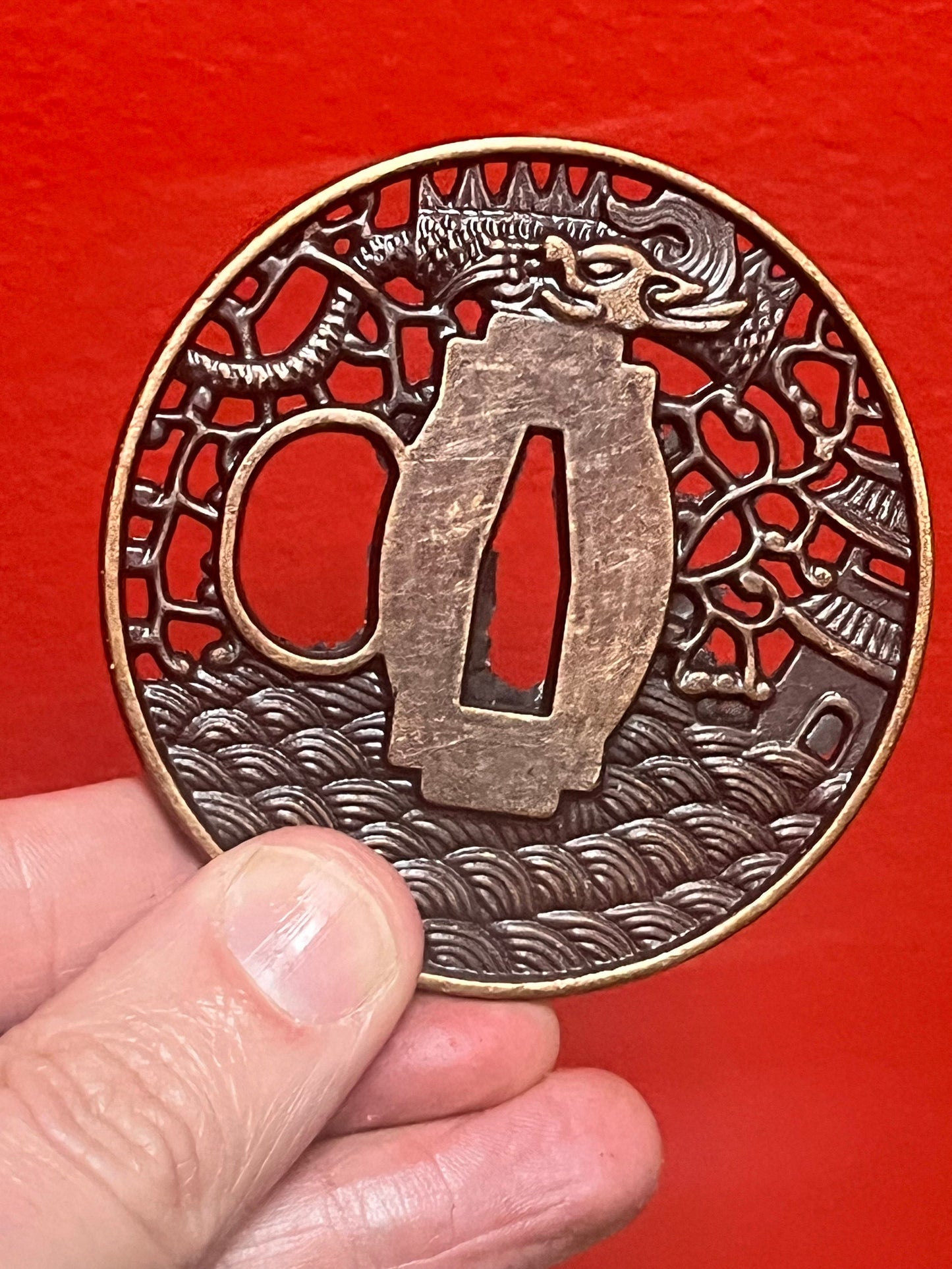 3 inch Japanese metal samurai tsuba vintage, depicting dragons from major collection