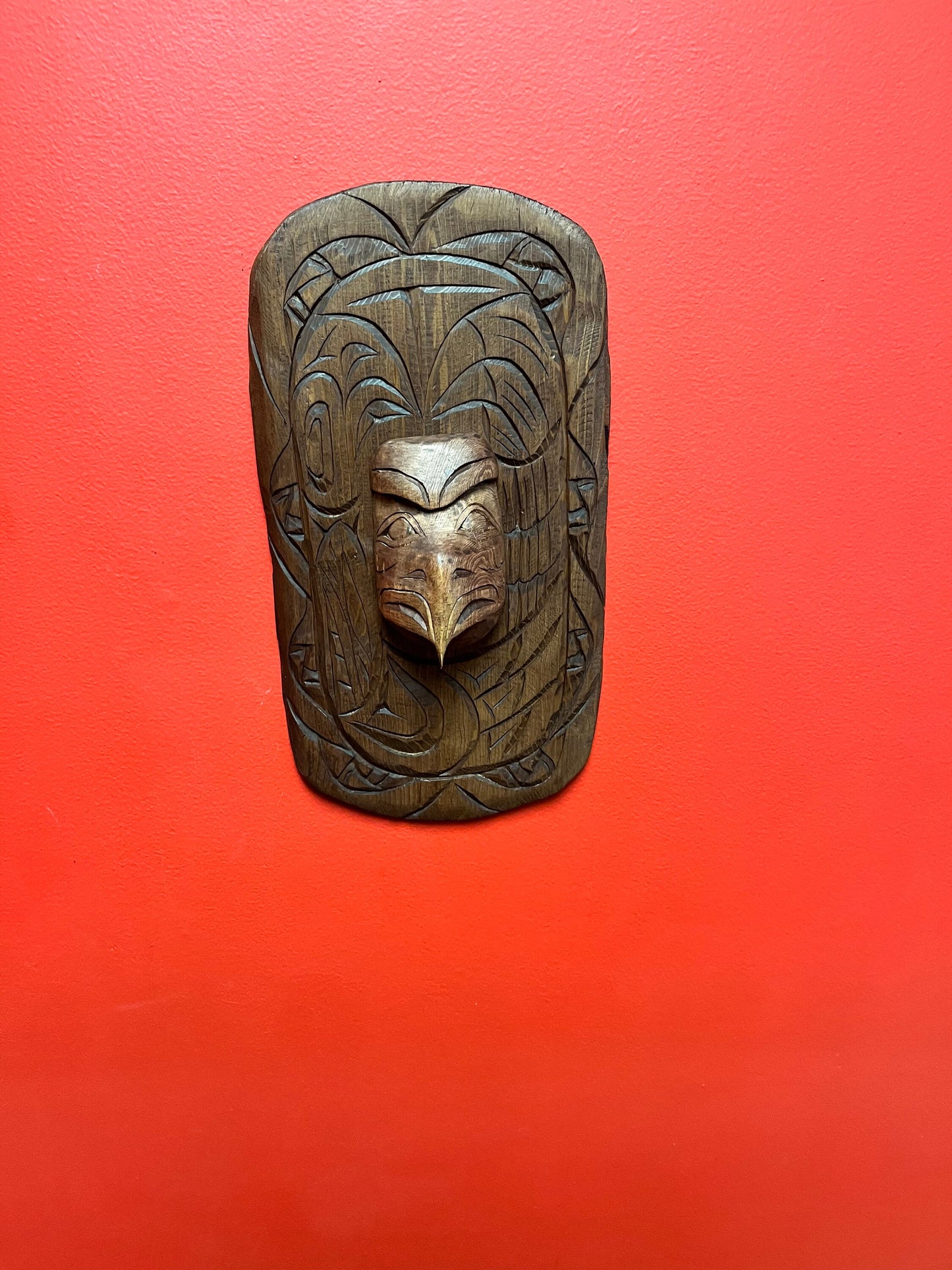 Stunning 14 x 8 indigenous, first nations, Pacific Northwest coast, eagle and ancestor mask on plaque Stan Joseph beauty wow