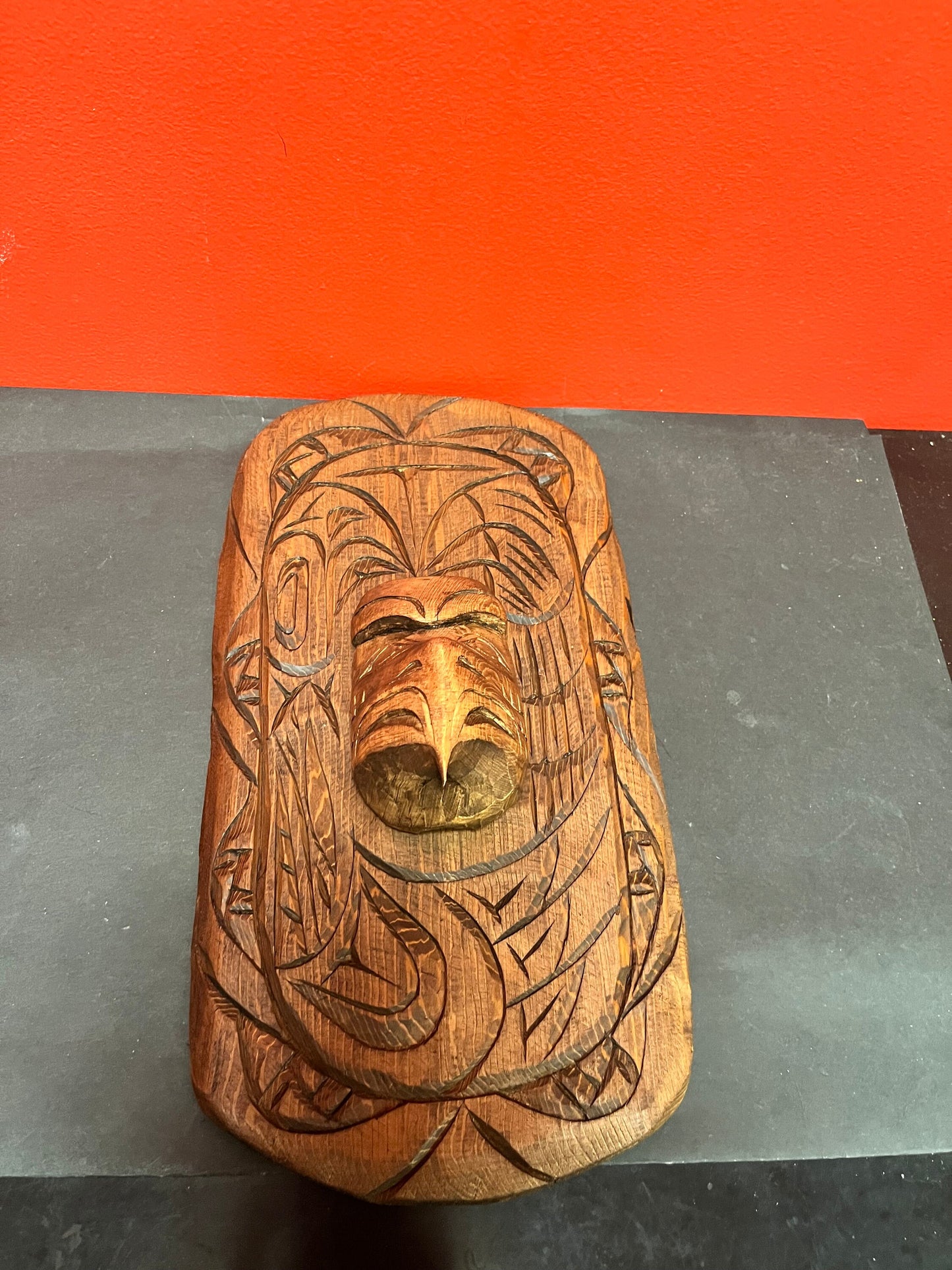 Stunning 14 x 8 indigenous, first nations, Pacific Northwest coast, eagle and ancestor mask on plaque Stan Joseph beauty wow