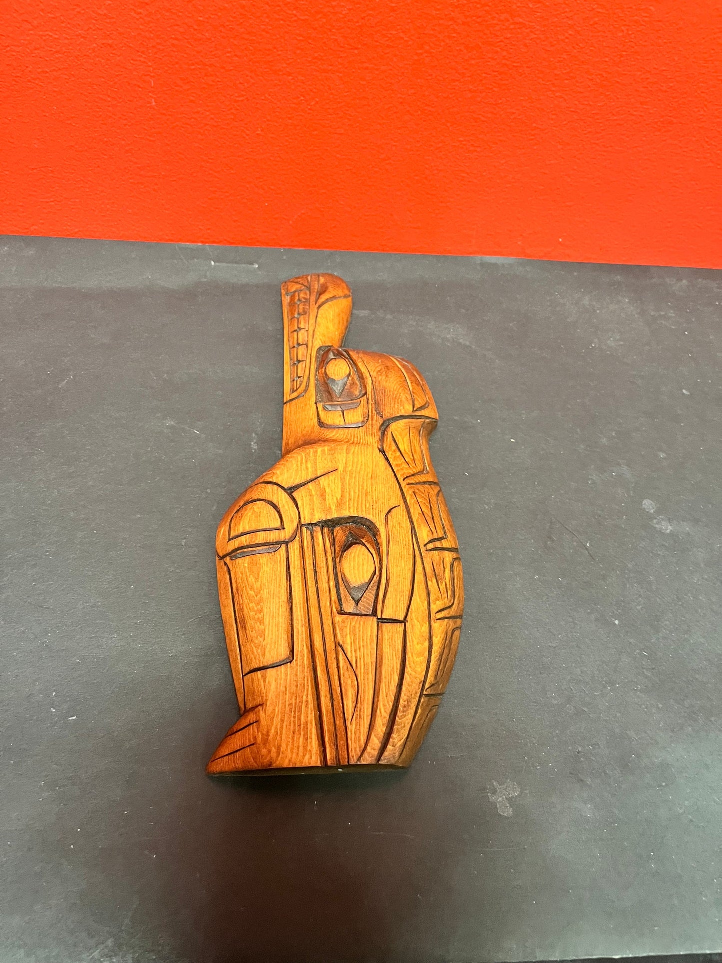 Lovely 11 inch indigenous first nations wolf raven transformation by Charles George Coast Salish art needs a hanger