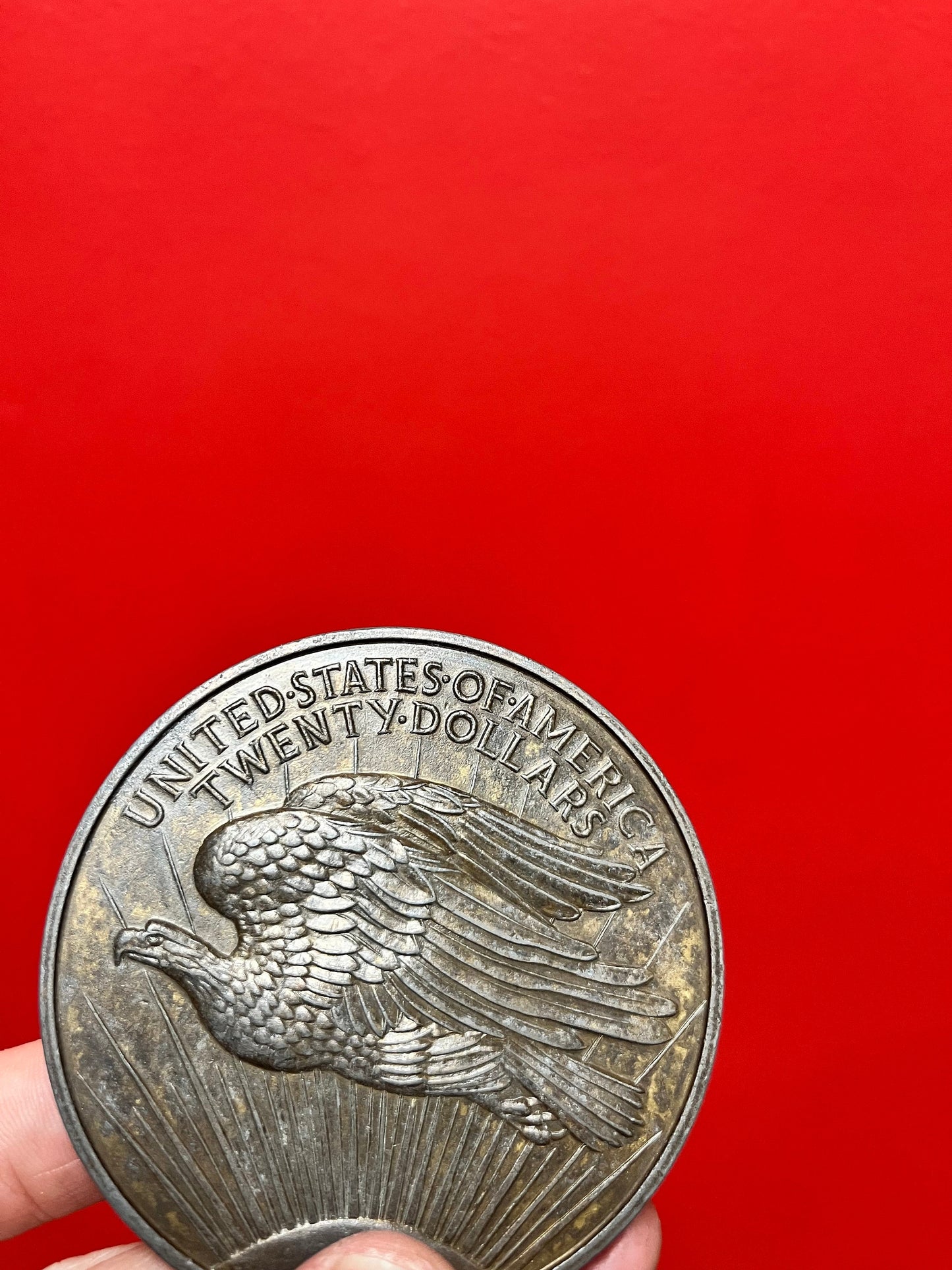 Really cool 3 inch wide heavy antique bronze 20 dollar coin medal  American currency  Liberty and freedom 1907