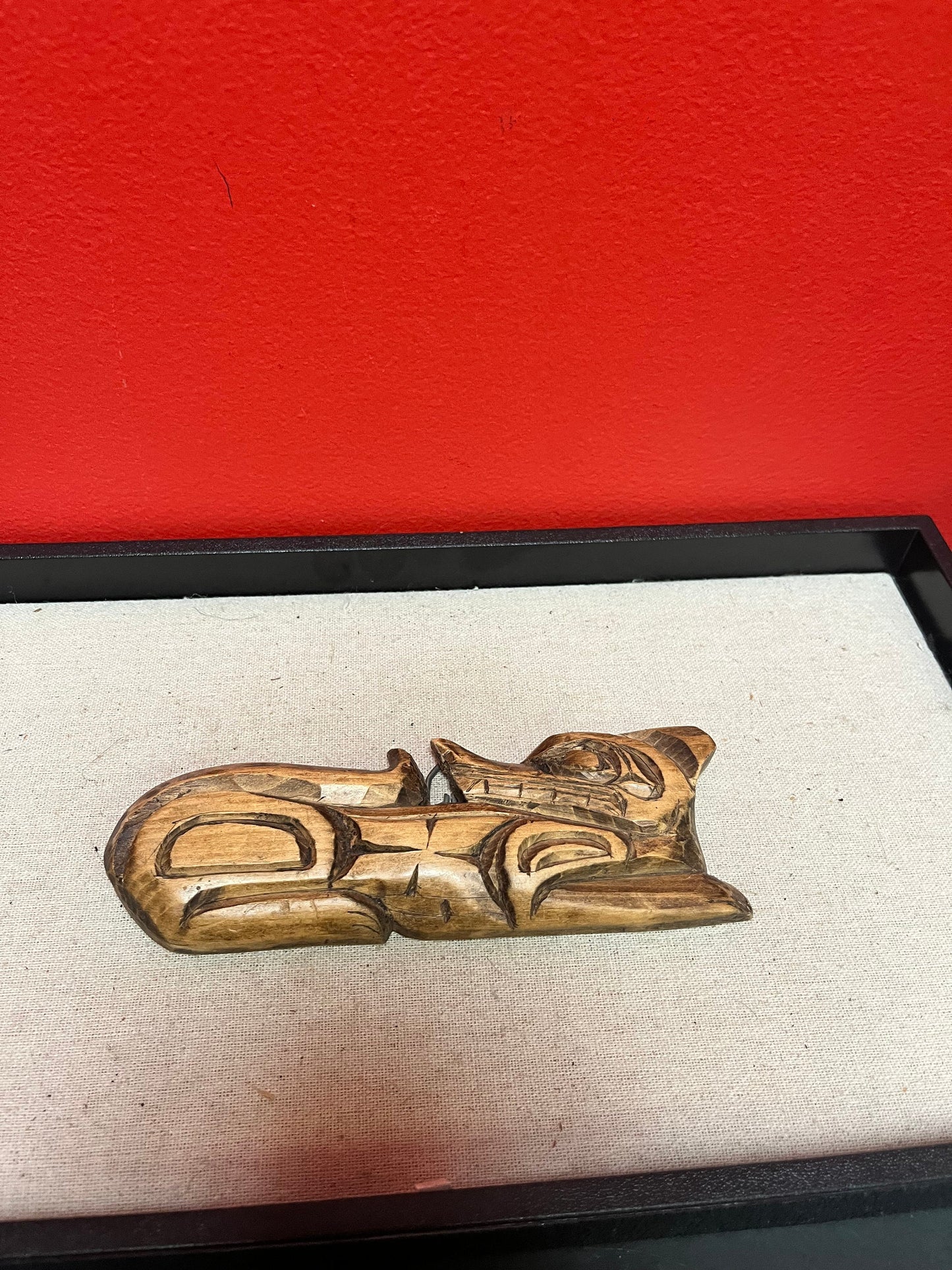 Beautiful 6.5 inch indigenous first nations, Pacific Northwest coast Cedar Wolf plaque by Clara August  great detail
