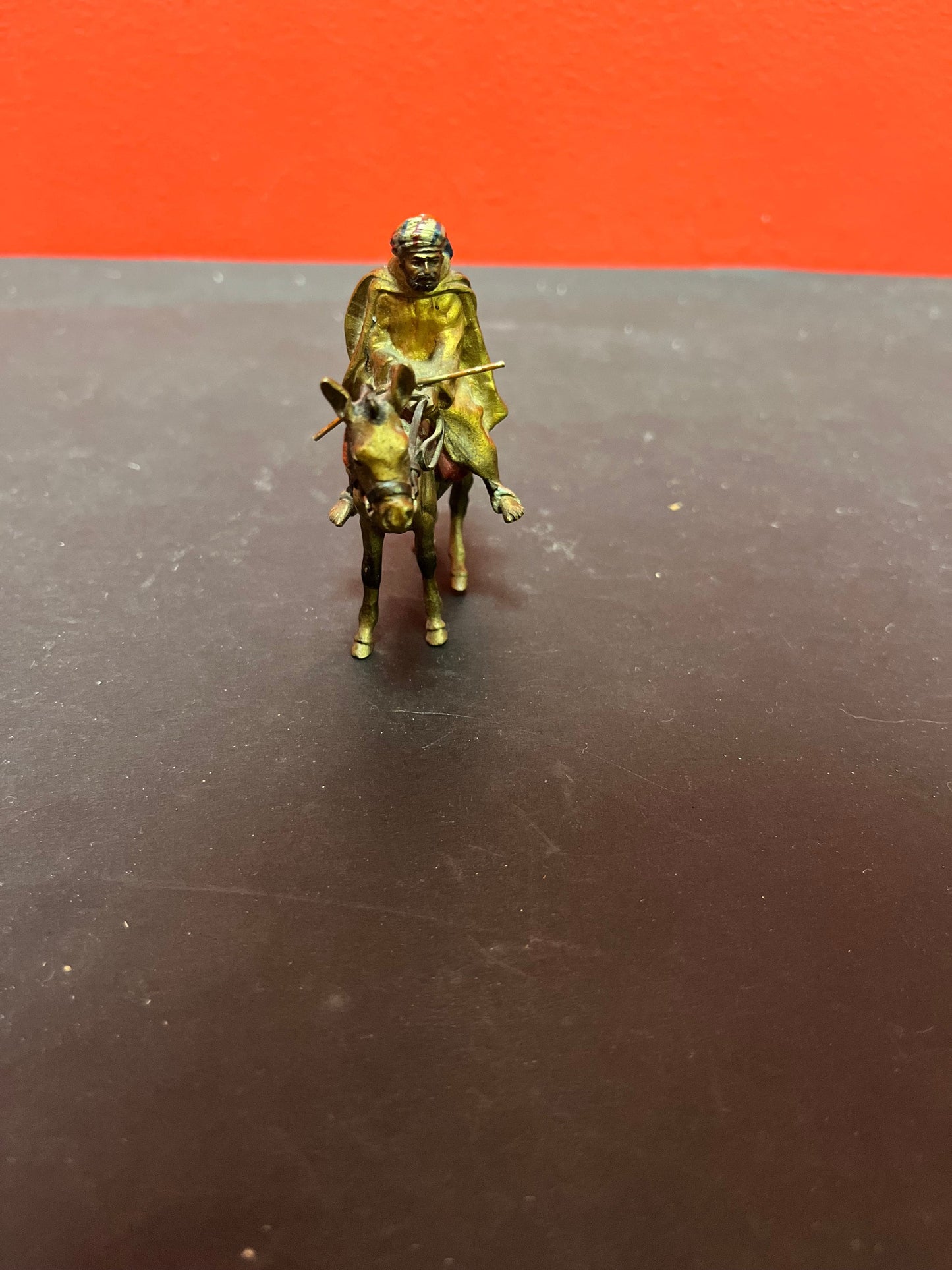 Stunning antique Austrian cold, painted bronze over an Arabic gentleman on a horse