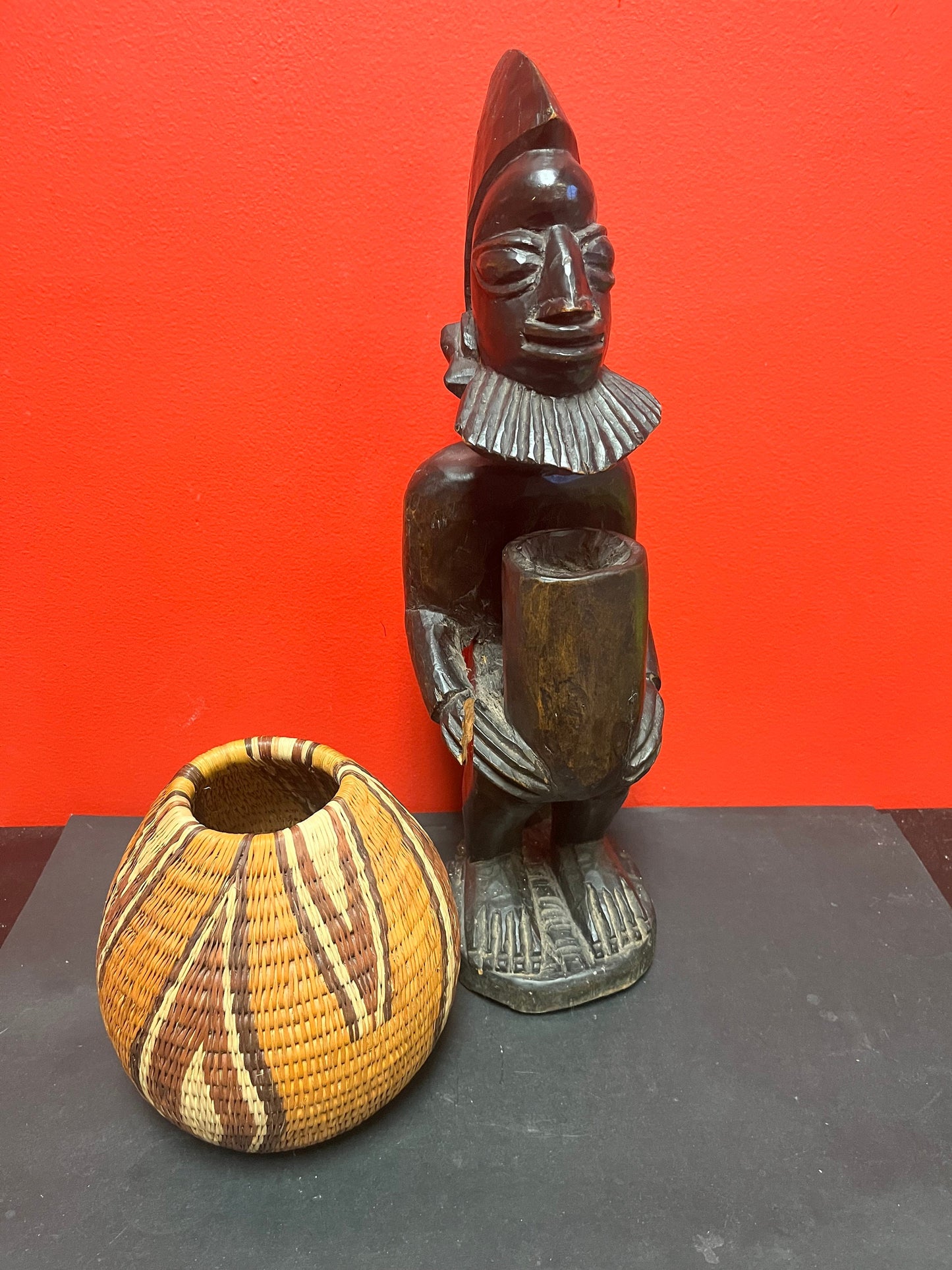 Stunning old African wooden statue of a man 18 inches in antique condition wonderful patina, and great imagery